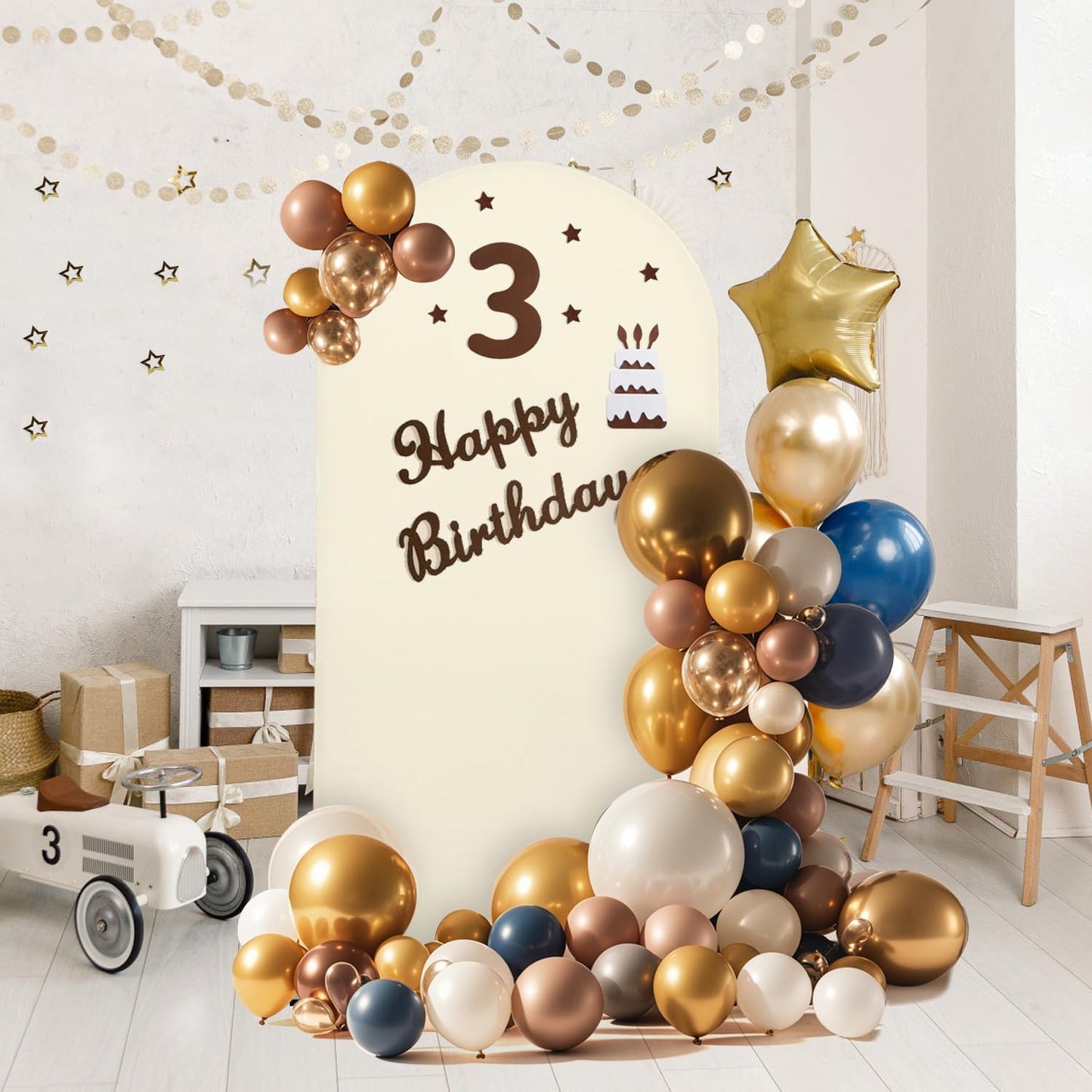 Arch Backdrop Stand and Cover Set, Metal Balloon Arch Backdrop 6.6ft, Gold Arched Stand Frame for Wedding, Parties,Birthday, Backdrop Decorations (Beige,6.6ft)