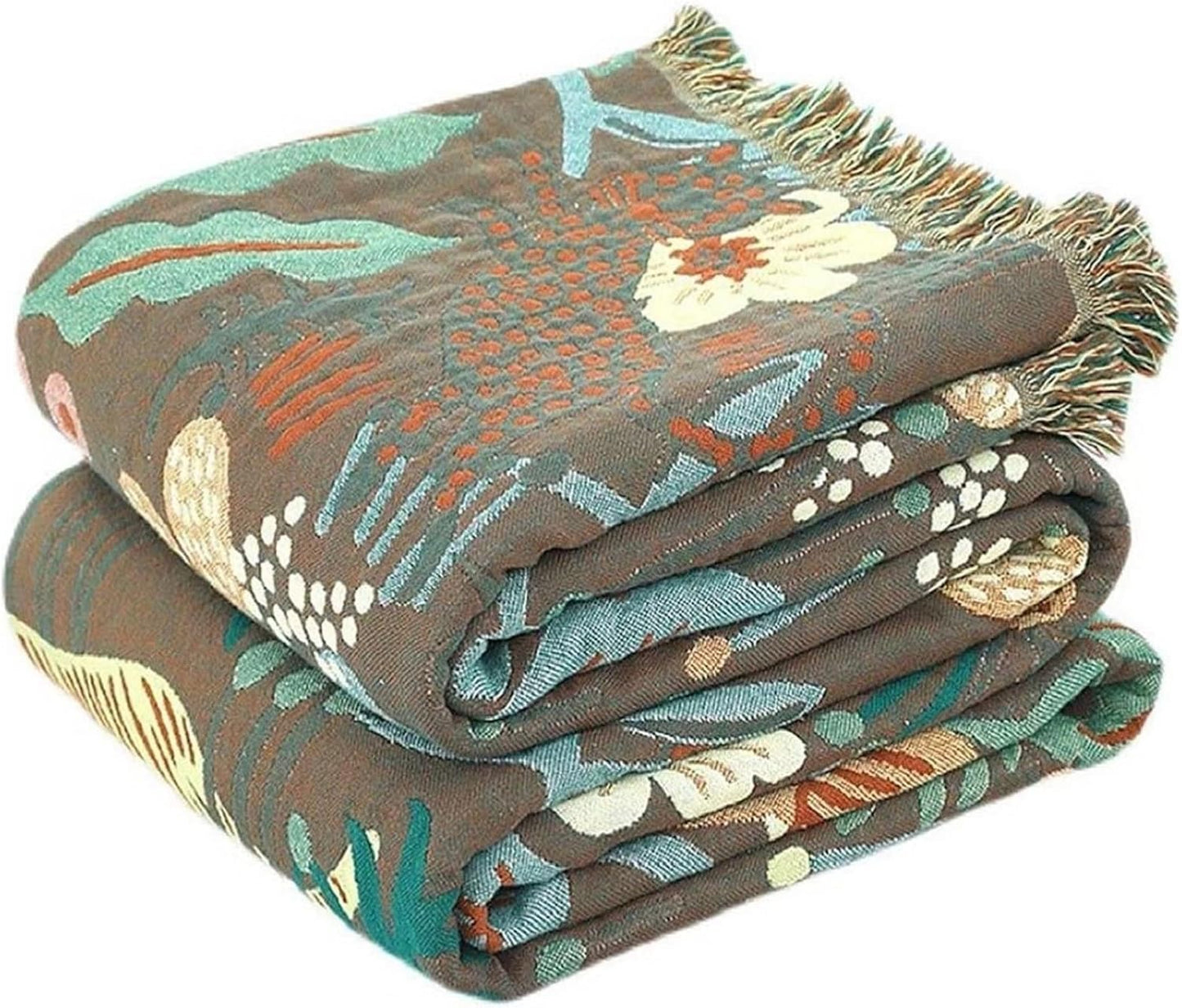 MSGKV 100% Cotton Throw Blanket for Couch Bed Sofa, Cotton Quilt Coverlet Reversible Mudcloth Throws, Soft Cozy Farmhouse Blankets 60''x 80'' Tiger Print Blanket for All Seasons