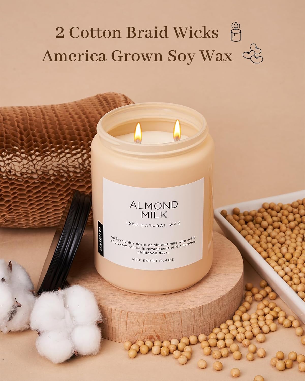 M&SENSE Creamy Vanilla Scented Candles for Home, 19.4oz 110 Hours Long Lasting Non Toxic Natural Organic Soy Wax Relaxing Scented Candle Housewarming Gift for Friends Teachers