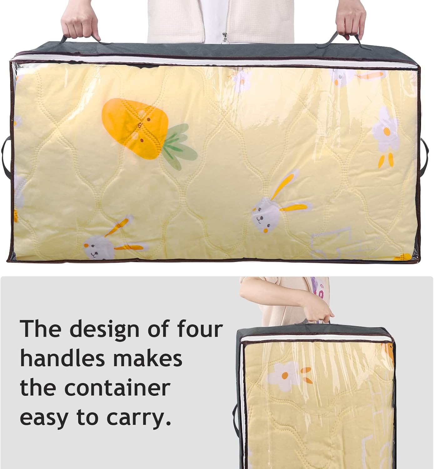 90L Under Bed Storage Containers, Large Capacity Underbed Storage Bags Organizer, Thick Fabric Storage Bins with Clear Window and Reinforced Handles for Blanket Comforter Bedding Clothes, 8 Pack
