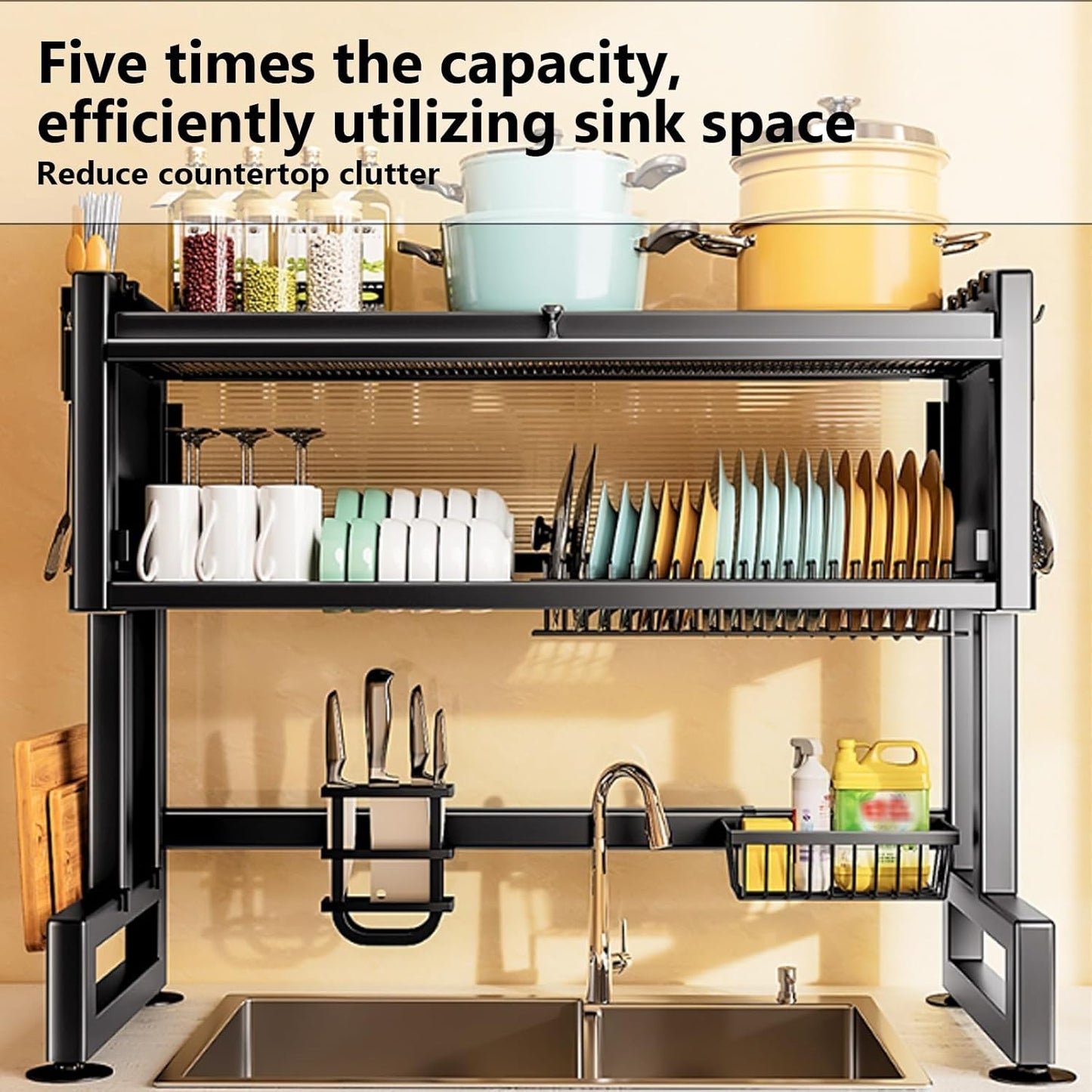 Home Furnishing Over The Sink Dish Drainer Drying Rack 3 Tier Over Sink Dish Rack for,oversink Dish Dry Rack,Space Saving Dish Drying Rack,Kitchen Sink Organizer countertop(White,105cm/41.3in)