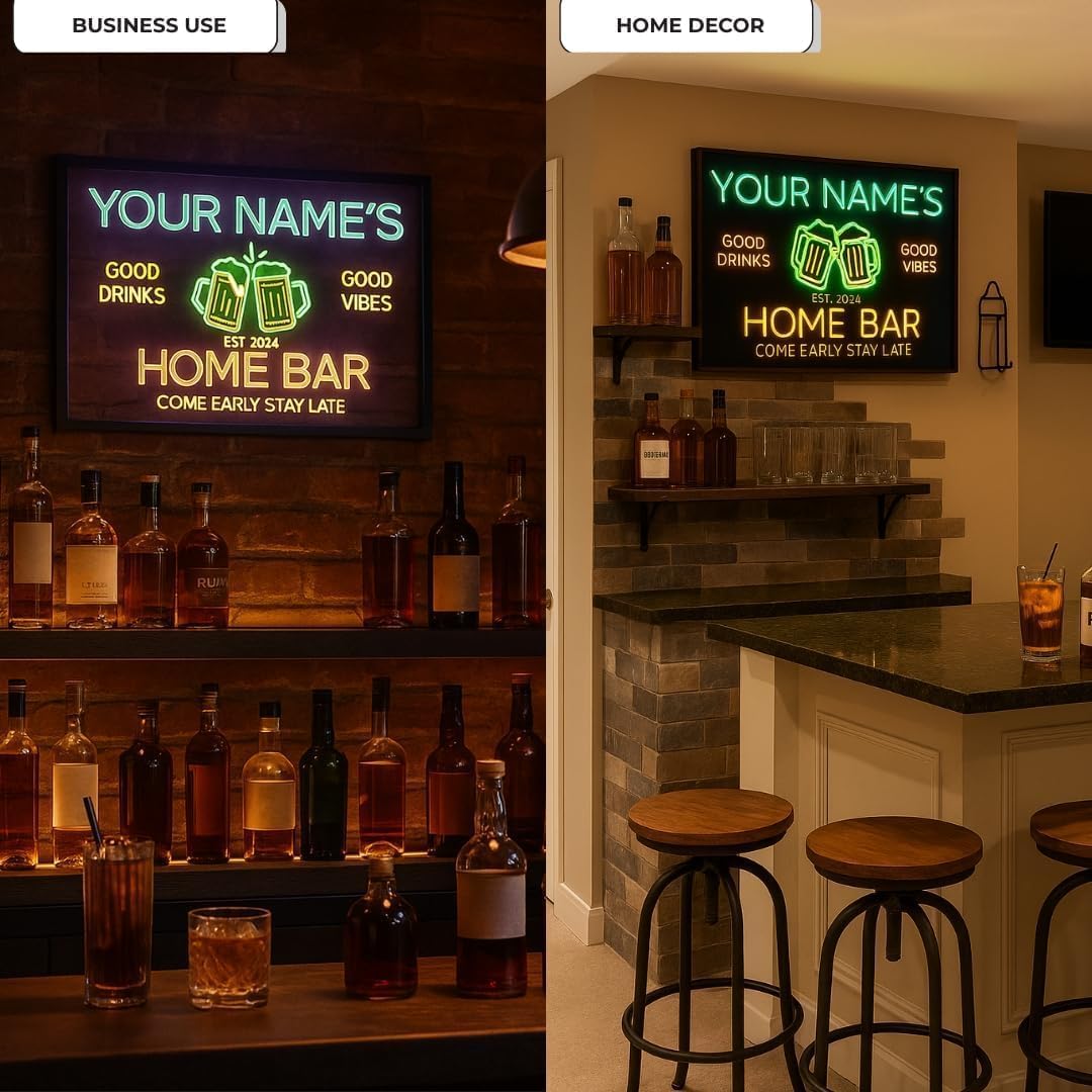 Personalized Basement Bar LED Neon Sign, Custom Name Happy Hour Acrylic Wall Light for Home Bar & Man Cave Decor