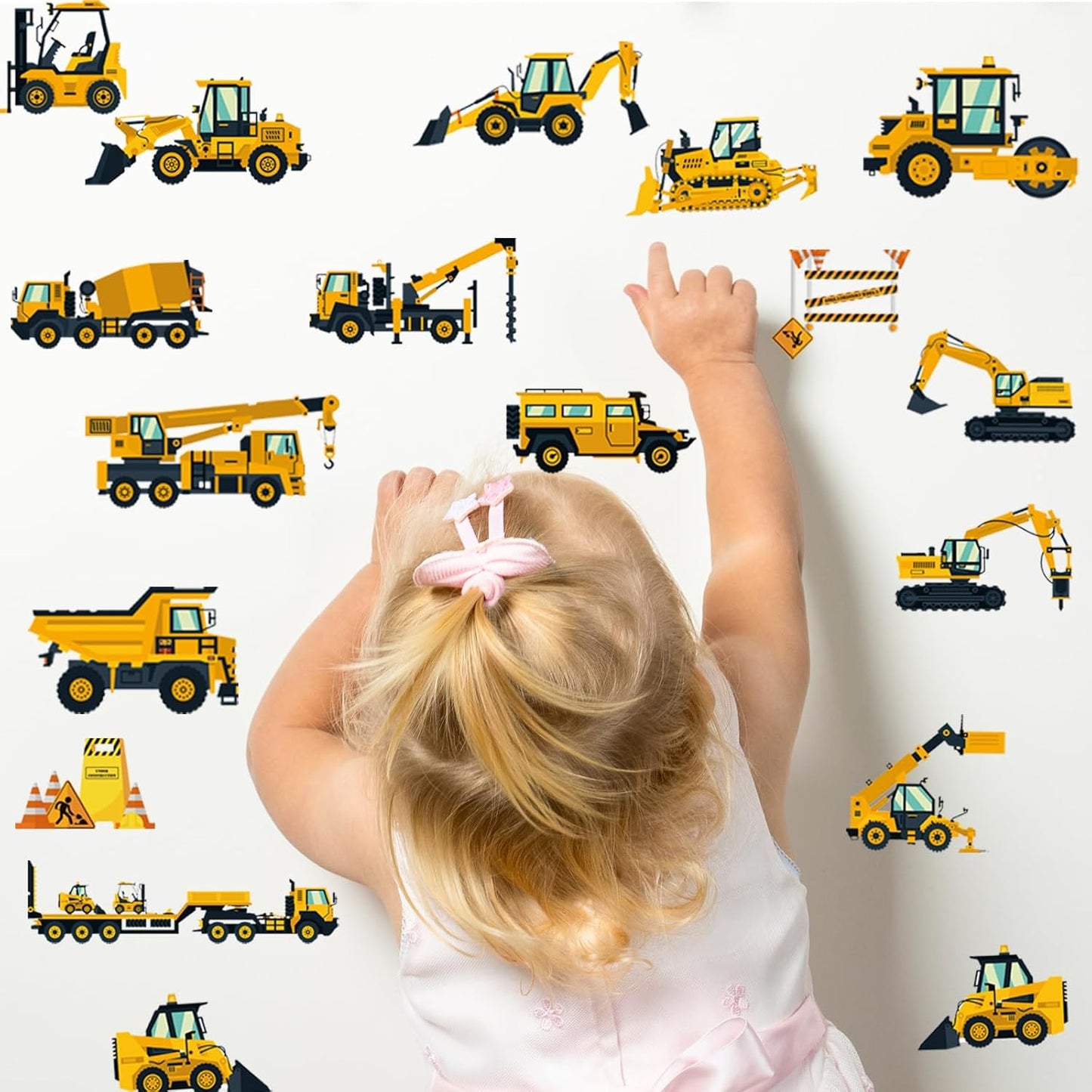 Wall Decals Stickers Construction Vehicles Wall Stickers Tractor Excavator Crane Wall Murals Peel and Stick Removable Wall Decor for Nursery Kid Boys Girls Bedroom Living Room Playroom Classroom