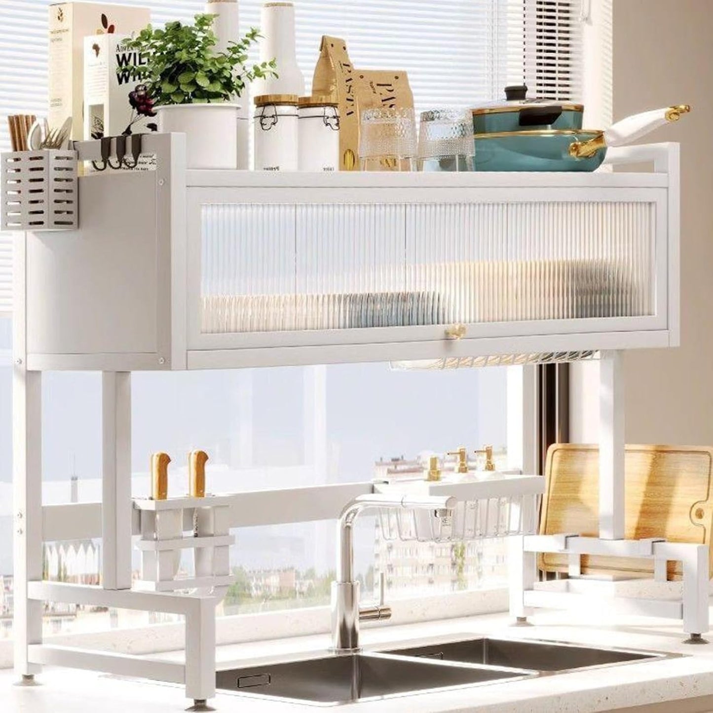 Home Furnishing Over The Sink Dish Drainer Drying Rack 3 Tier Over Sink Dish Rack for,oversink Dish Dry Rack,Space Saving Dish Drying Rack,Kitchen Sink Organizer countertop(White,75cm/29.5in)