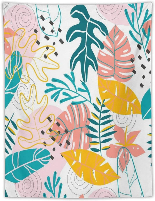 ICMOLYYENLO Tropical Green Leaves Tapestry, Exotic Leaves Beautiful Bedroom Wall Hanging, Floral Poster Blanket for Bedroom Living Room Dormitory Apartment 40x60 Inch