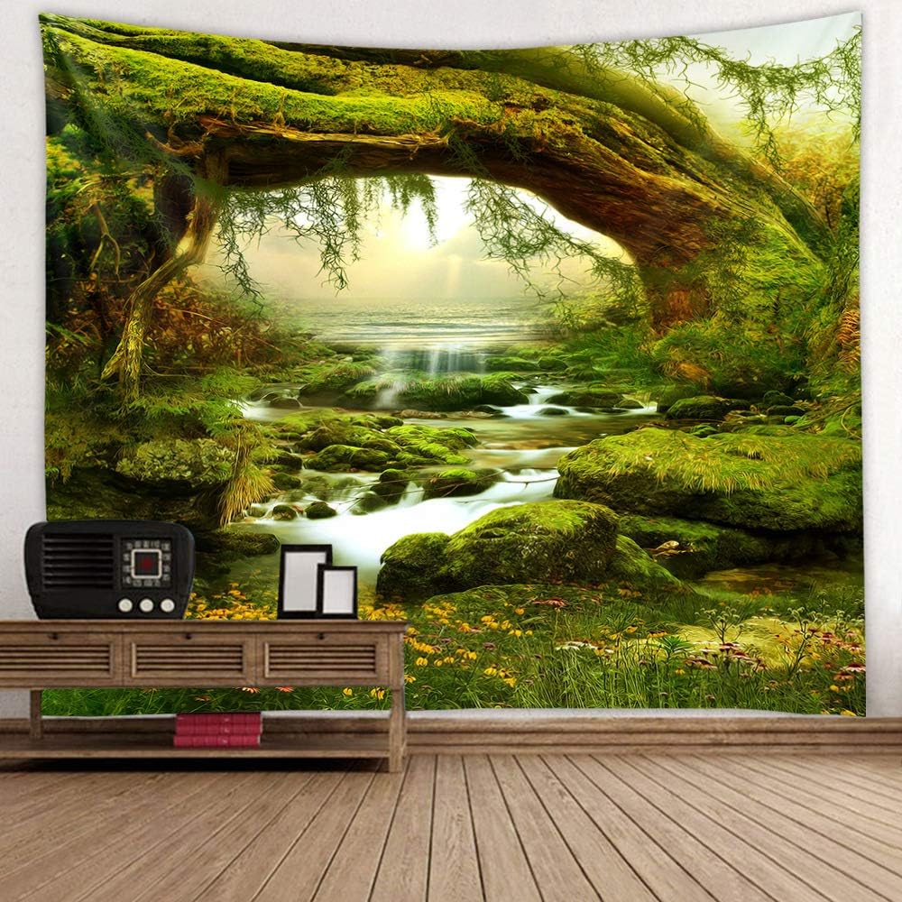 Llamazing Forest Landscape Home Decor - Living Room & Bedroom Magic Tapestry Curtain XGXL (Sunlight&Creek, 78''L60''W)