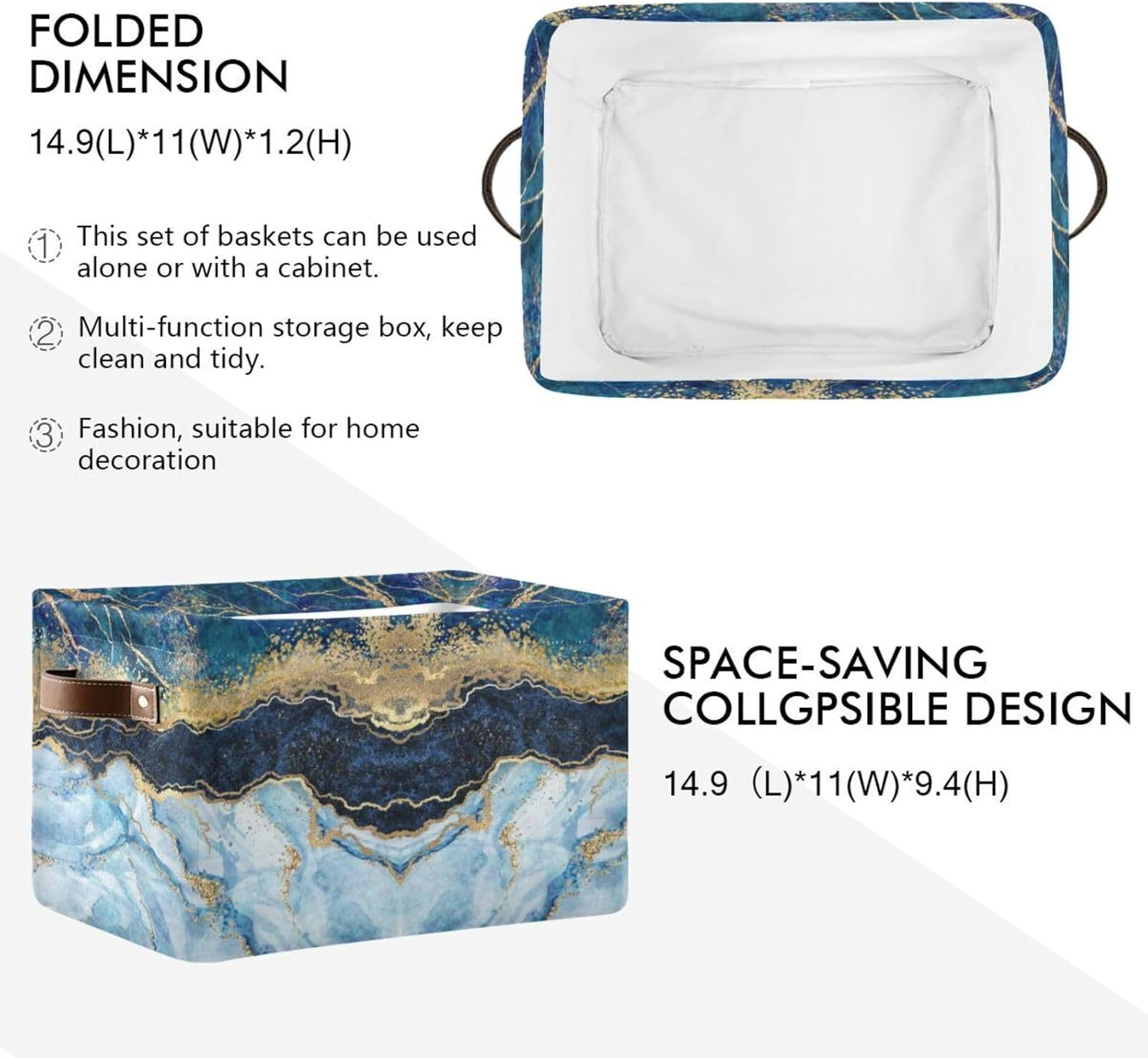 susiyo Foldable Storage Bins Storage Cubes Bin Baskets for Shelves with Handles Decorative Fabric Storage Baskets for Organizing Shelves Closet Nursery Home Toy,Blue Marble