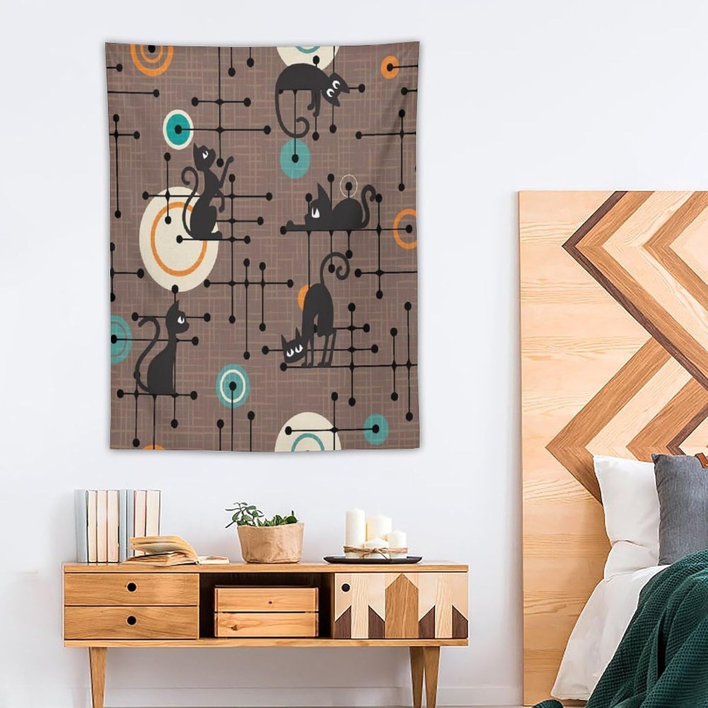 ICMOLYYENLO Boho Medieval Cat Tapestry, Abstract Atomic Starburst Geometric Aesthetic Art Wall Hanging For Bedroom Living Room Dormitory 30x40 Inches