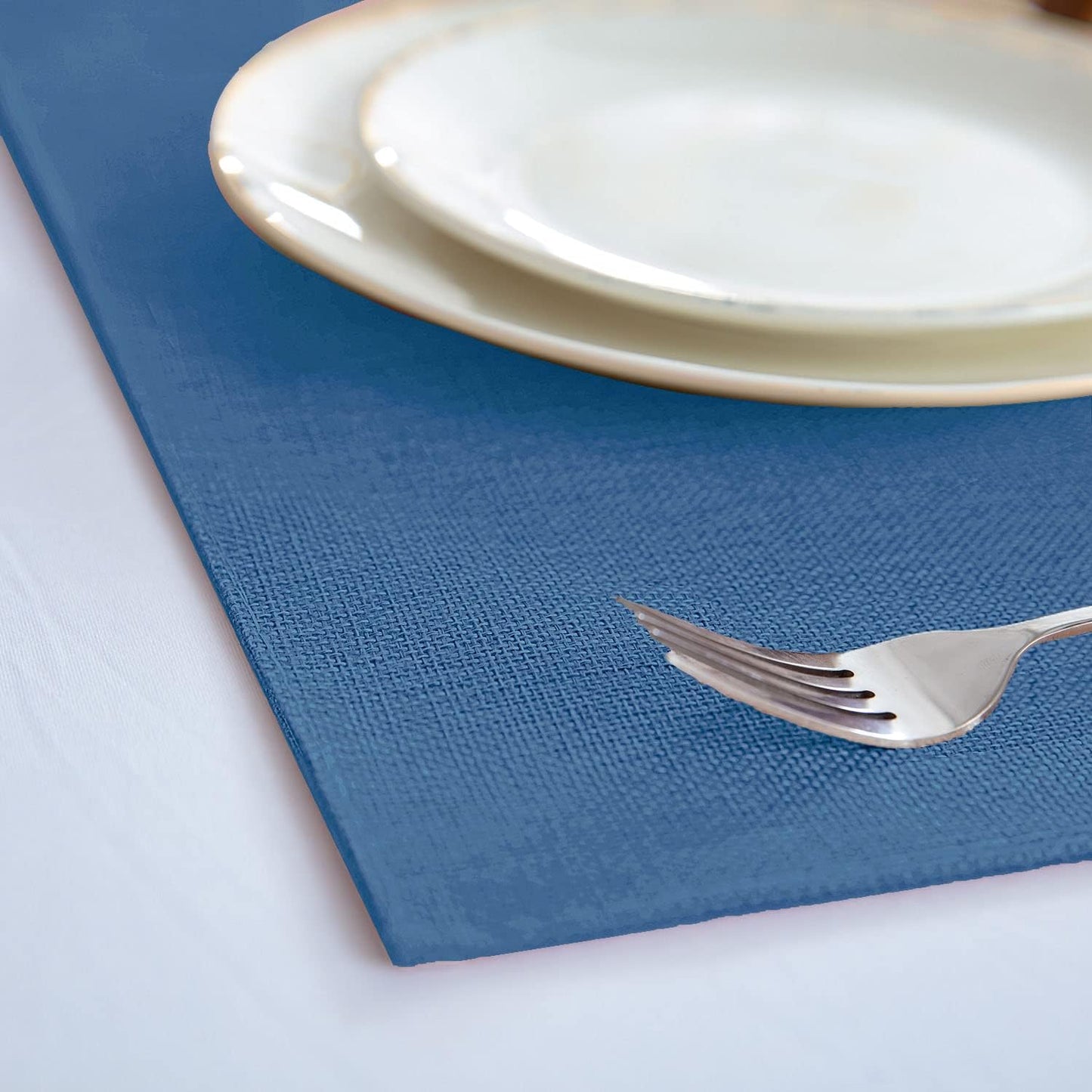 Cloth Placemats Set of 8, Linen Type Fabric Placemats Machine Washable Heat Resistant Placemats Wrinkle Free Thick Polyester Kitchen Place Mats for Dining Table (Navy Blue)