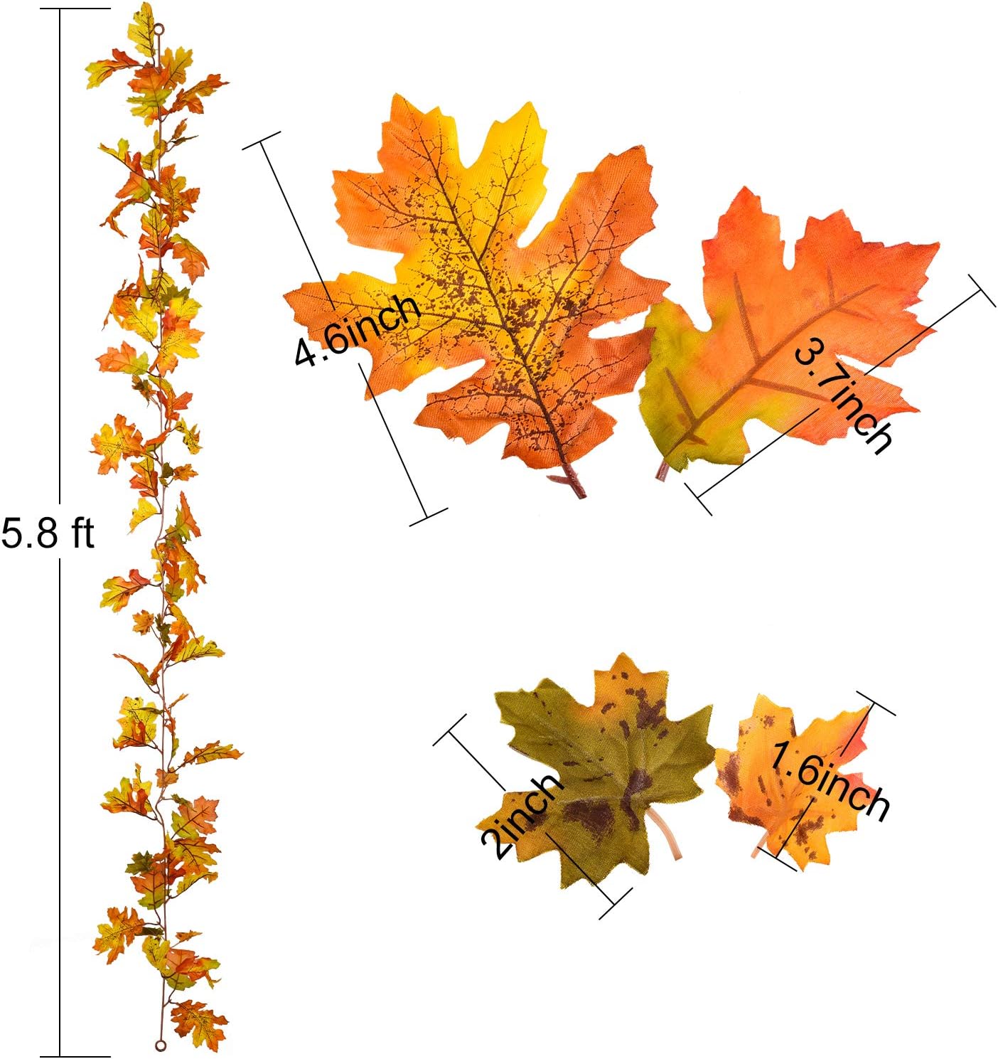 Lvydec 2 Pack Fall Maple Leaf Garland - 5.9ft/Piece Artificial Fall Foliage Garland Thanksgiving Decor for Home Wedding Party Christmas (Yellow)