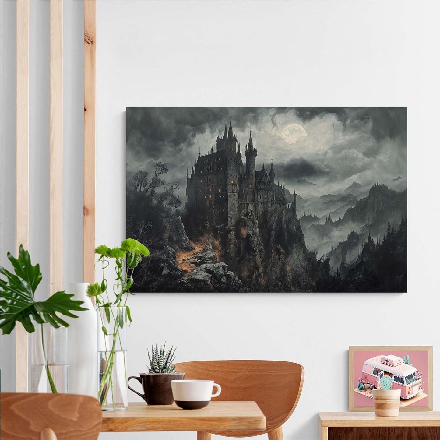 Vintage Castle Poster Dark Academy Victorian Gothic Castle Wall Art Poster Moody Mystical Art Print Suitable for Home Living Room Bedroom24x36in Wood Framed
