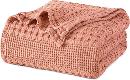 PHF 100% Cotton Waffle Weave Blanket Twin Size, Soft Lightweight Breathable Cozy Summer Blankets for Bed, Luxury Aesthetic Woven Bedding for Home Decor, 66"x90", Canyon Clay