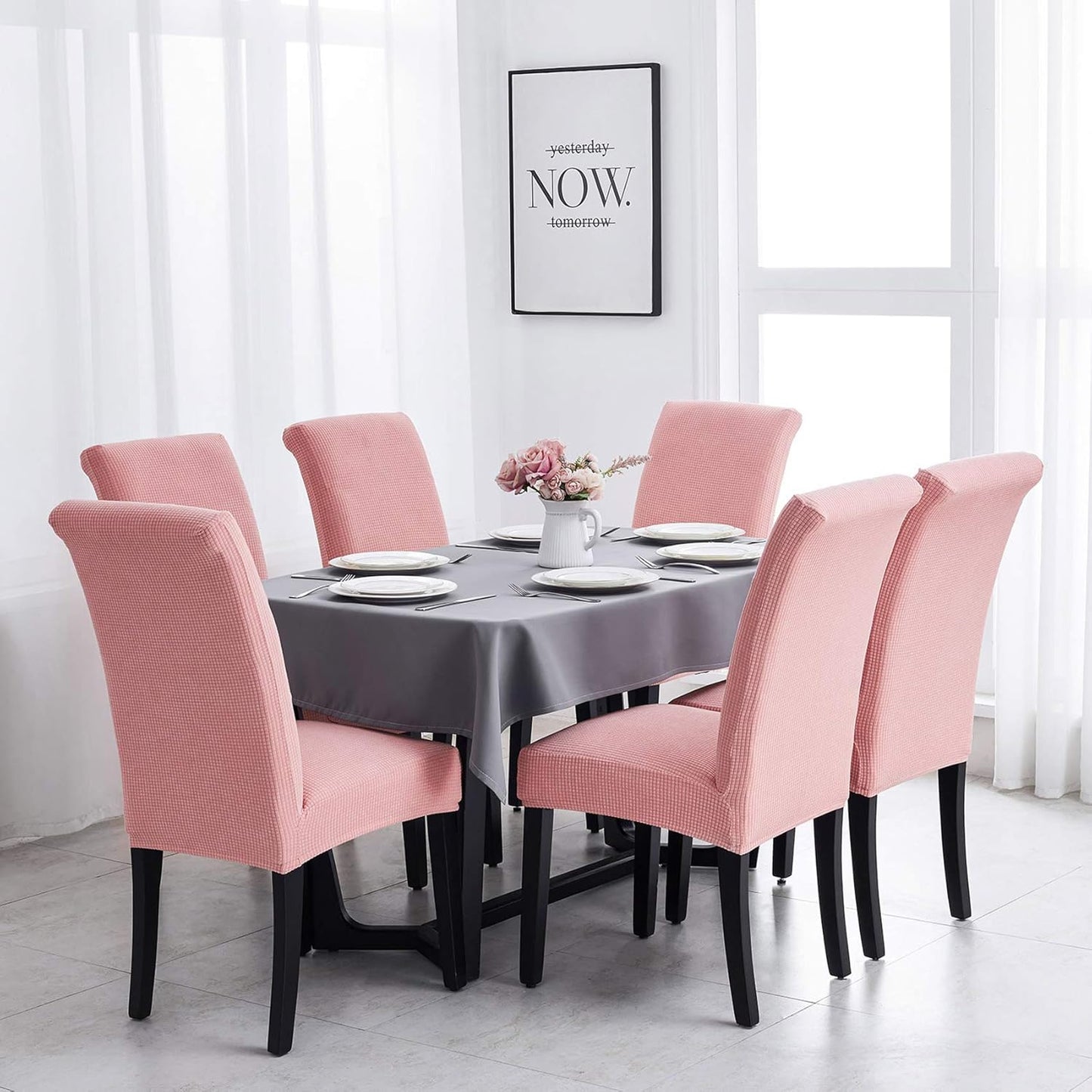 Joccun Chair Covers for Dining Room Set of 2,Dining Chair Slipcovers Stretch Dining Room Chair Covers Seat Protector,Washable Parsons Chair Cover for Home,Banquet(Dusty Pink,2 Pack)