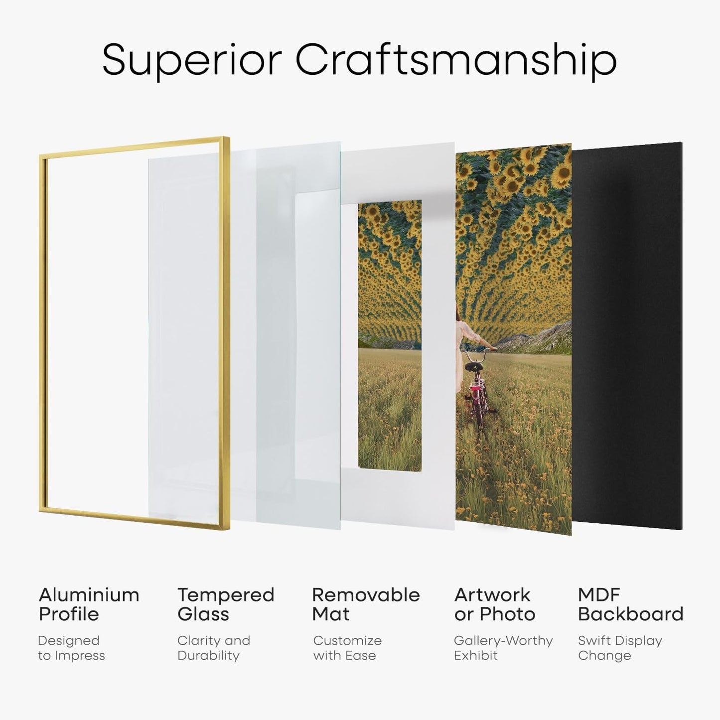 Homeforia 20x28 Picture Frame Gold, High End Metal 20 x 28 Poster Frames with Mat 14 by 22 Photo, 20x28 Gold Frame Matted to 14x22 Print, 28x20 Large Hanging Frames, Tempered Glass, Wall Kit, Set of 1