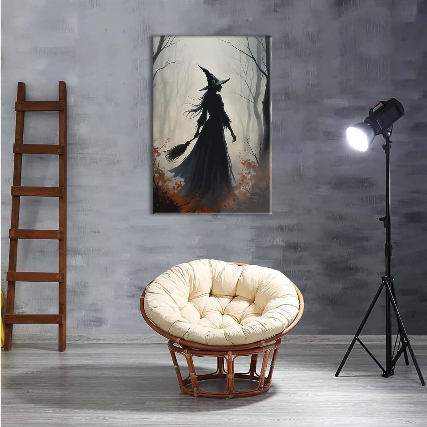 JFHCQJPK Vintage forest witch silhouette poster Halloween mural poster decoration mural art magic suitable for home living room bedroom24x36in Frameless