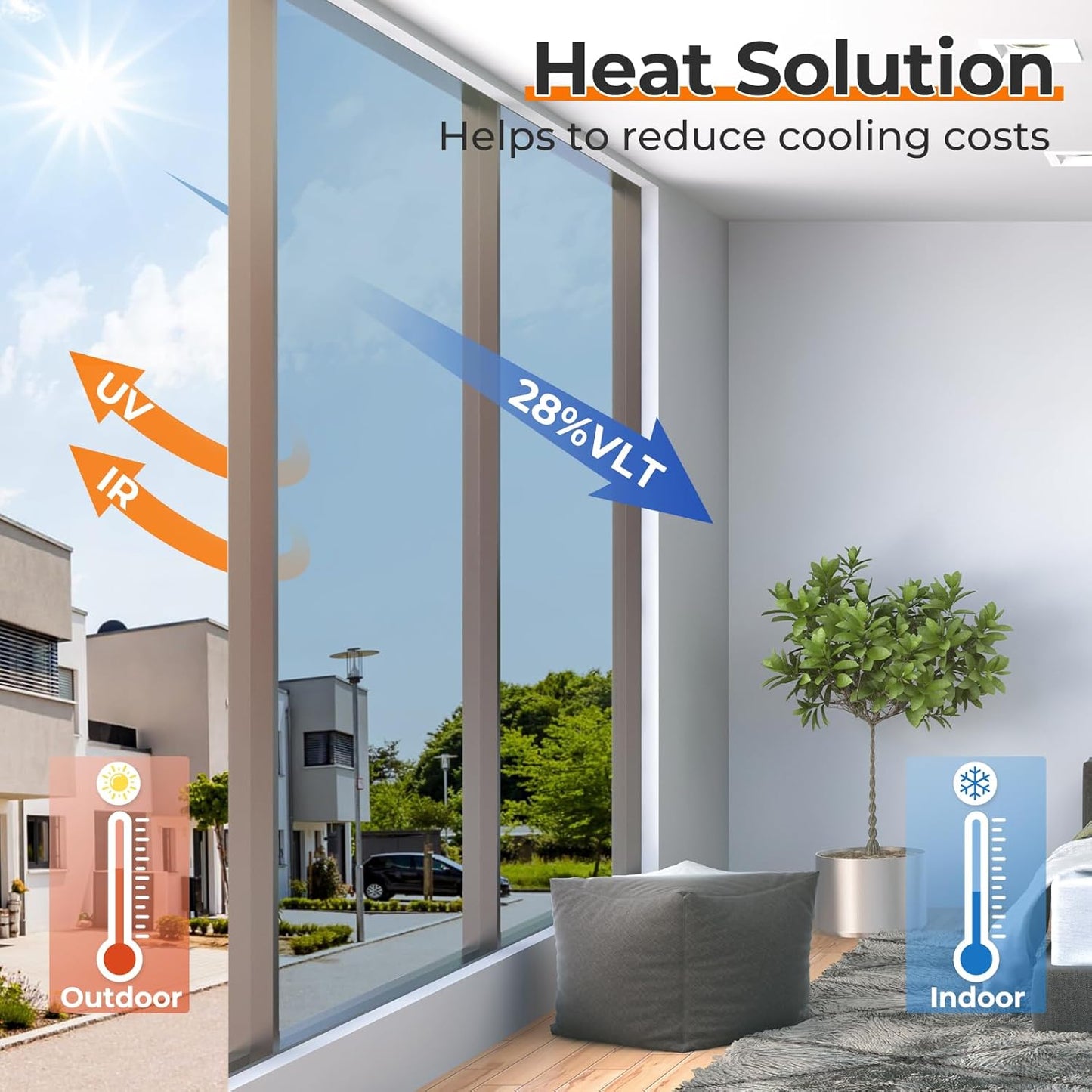 DOWELL Window Privacy Film, One Way Window Tint for Home, Static Cling Anti UV Sun Blocking Reflective Mirror Film, Heat Control See Out Not in Glass Tinting, Silver, 35.4" x 78.7"