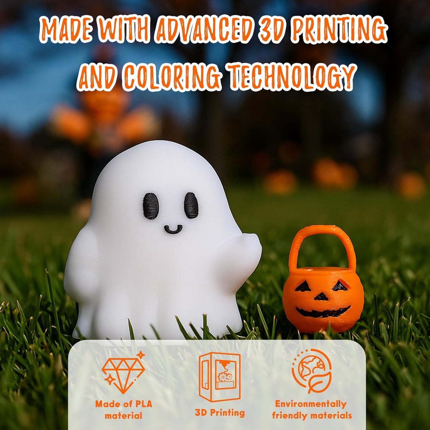 Halloween Ghost Figurine, Cute Spooky Resin Ghost with Pumpkin Basket Statue, Funny Decor for Halloween Decorations Indoor, Porch Indoor Home Decor Gifts