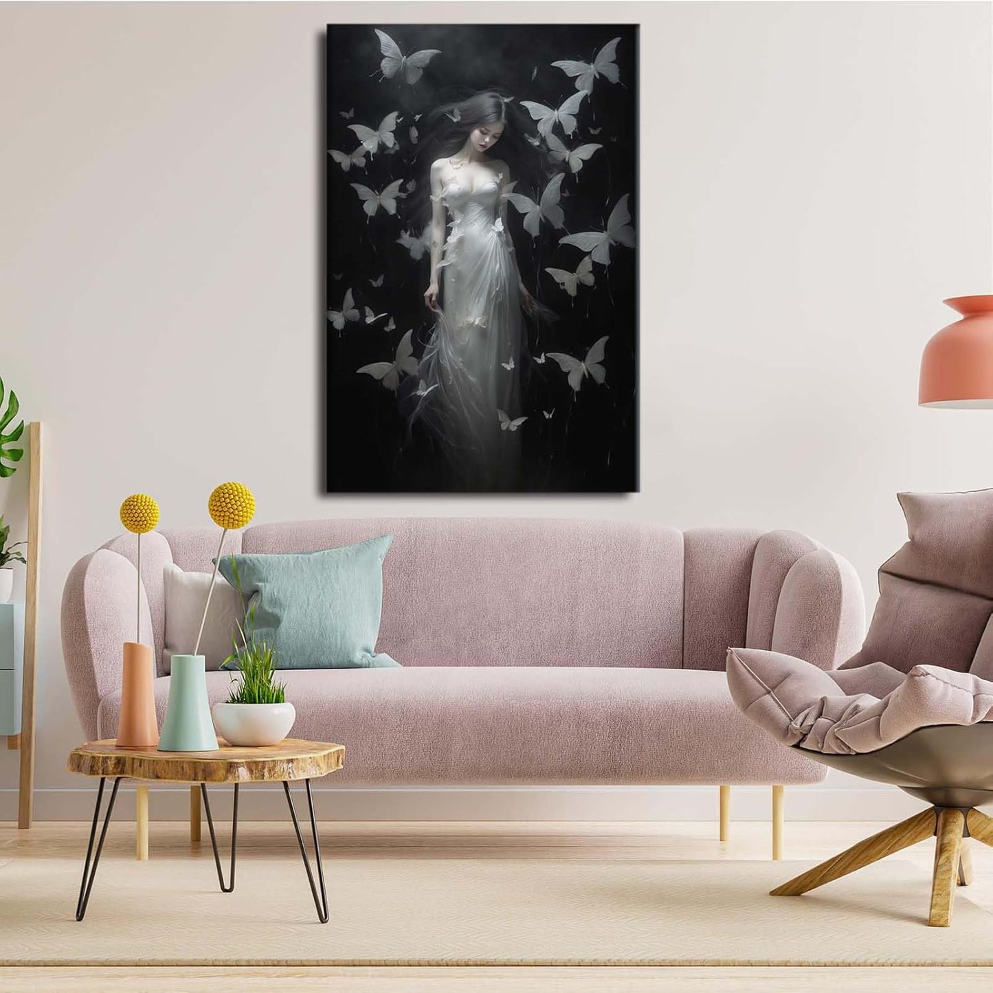 JFHCQJPK Vintage Gothic Feminine Canvas Wall Art Print Butterfly Poster Moody Female Wall Art Retro Artwork Dark College Decor for Home Bedroom16x24in Frameless