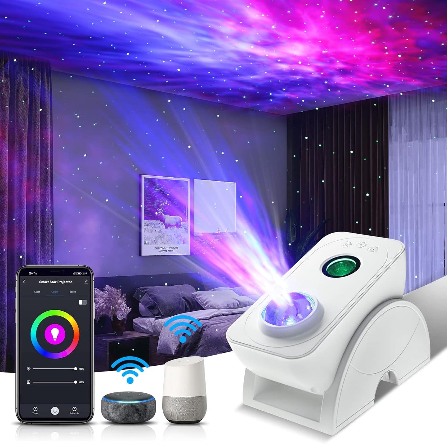 Smart Star Light Galaxy Projector, Home Planetarium Projector, Rotatable Nebula Cloud Stars, DIY Scenes, 24H Timer Modes Starry Projector for Bedroom (Rectangle)