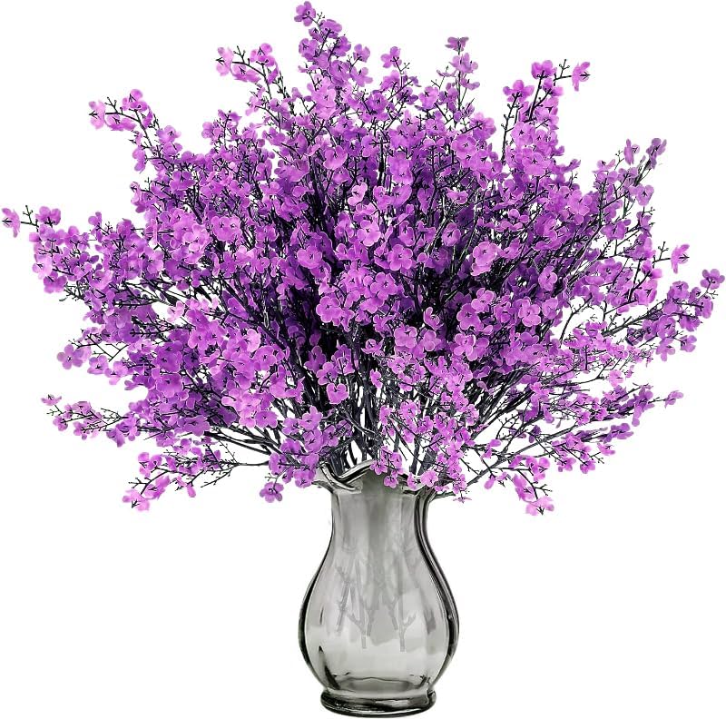 Sggvecsy 15 Pcs Babys Breath Artificial Flowers Gypsophila Bouquets Bulk Real Touch Fake Silk Flowers for Home Wedding DIY Floral Arrangement Kitchen Table Centerpiece Festival Decoration (Purple)