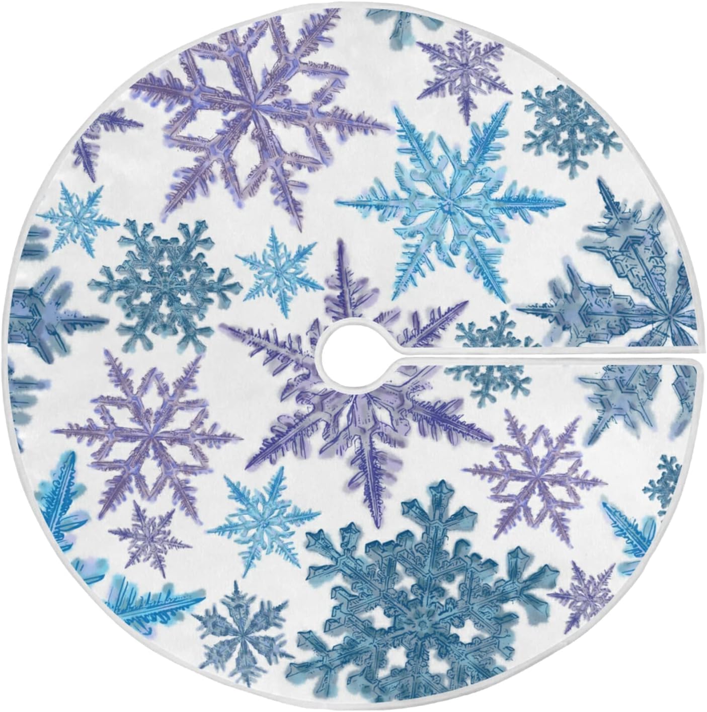 Christmas Purple Blue Snowflake Tree Skirt, Seasonal Tree Mat Holiday Party Supplies Ornaments Indoor Outdoor Decorations for Tabletop Trees 35.4 Inches