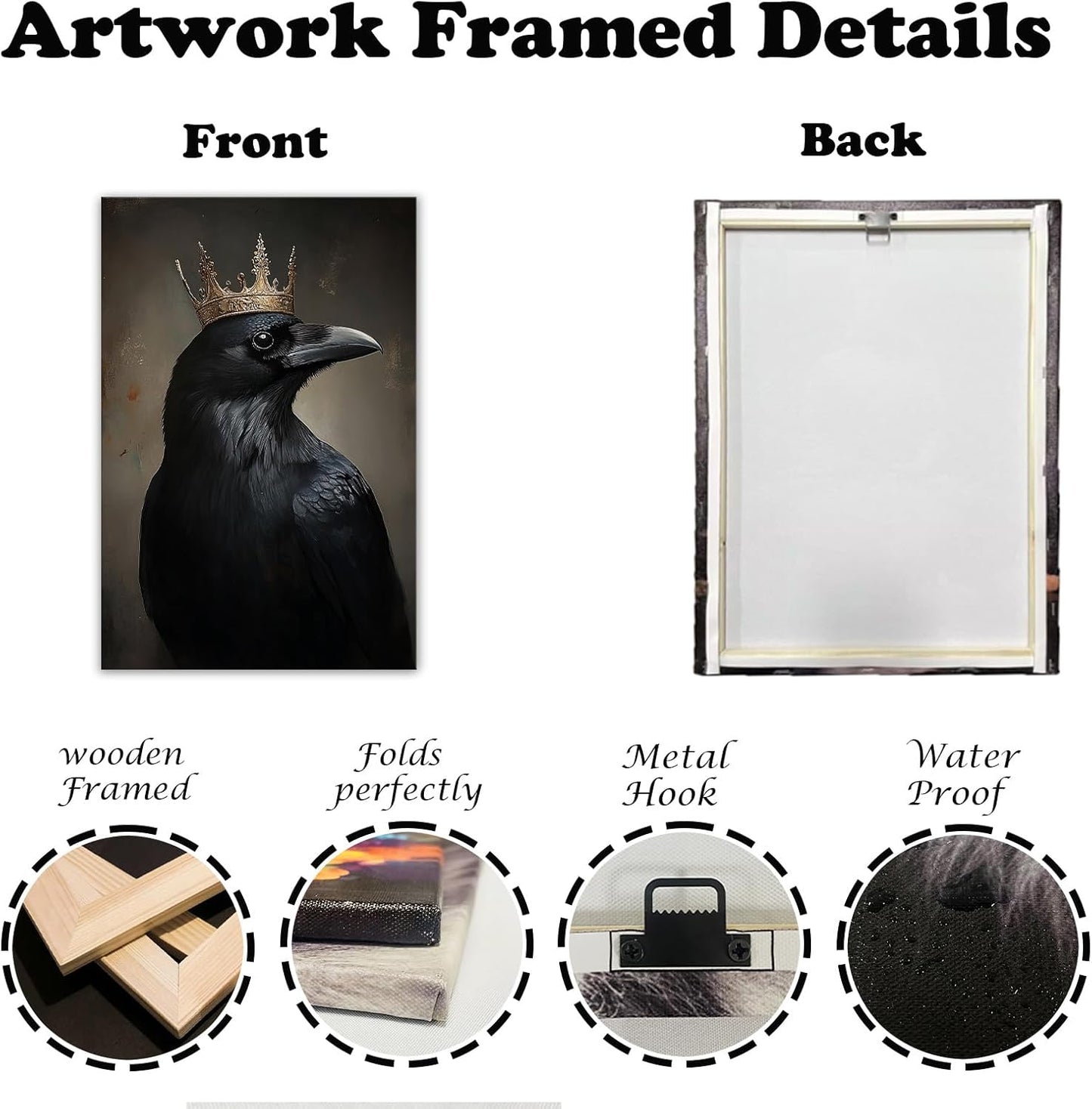OAAPITI Raven King Wall Art Mysterious Black Bird Painting Dark Gothic Animal Canvas Print for Living Room Bedroom Home Office Inspirational Decor(Artwork-8,28"x42")