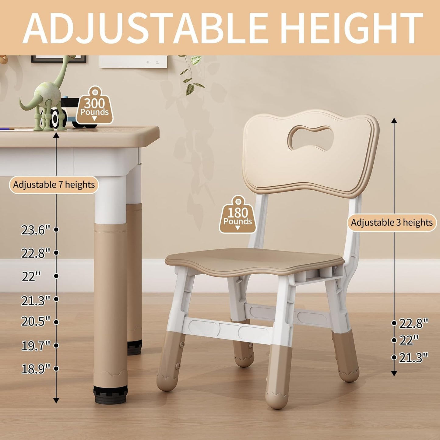 Kids Table and Chairs, Height Adjustable Childrens Table and Chair Set, Kids Tables for Age 2-8, Graffiti Desktop, Table for Kids with 2 Seats, Small Kids Table, Max 300lbs