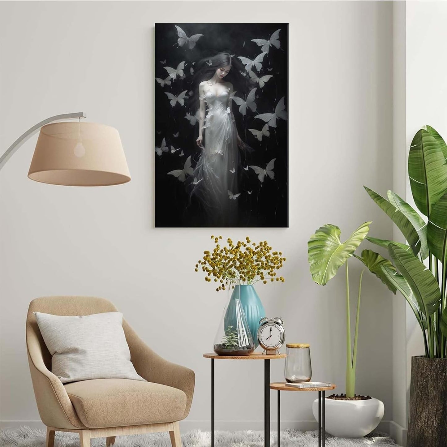 JFHCQJPK Vintage Gothic Feminine Canvas Wall Art Print Butterfly Poster Moody Female Wall Art Retro Artwork Dark College Decor for Home Bedroom28x40in Frameless