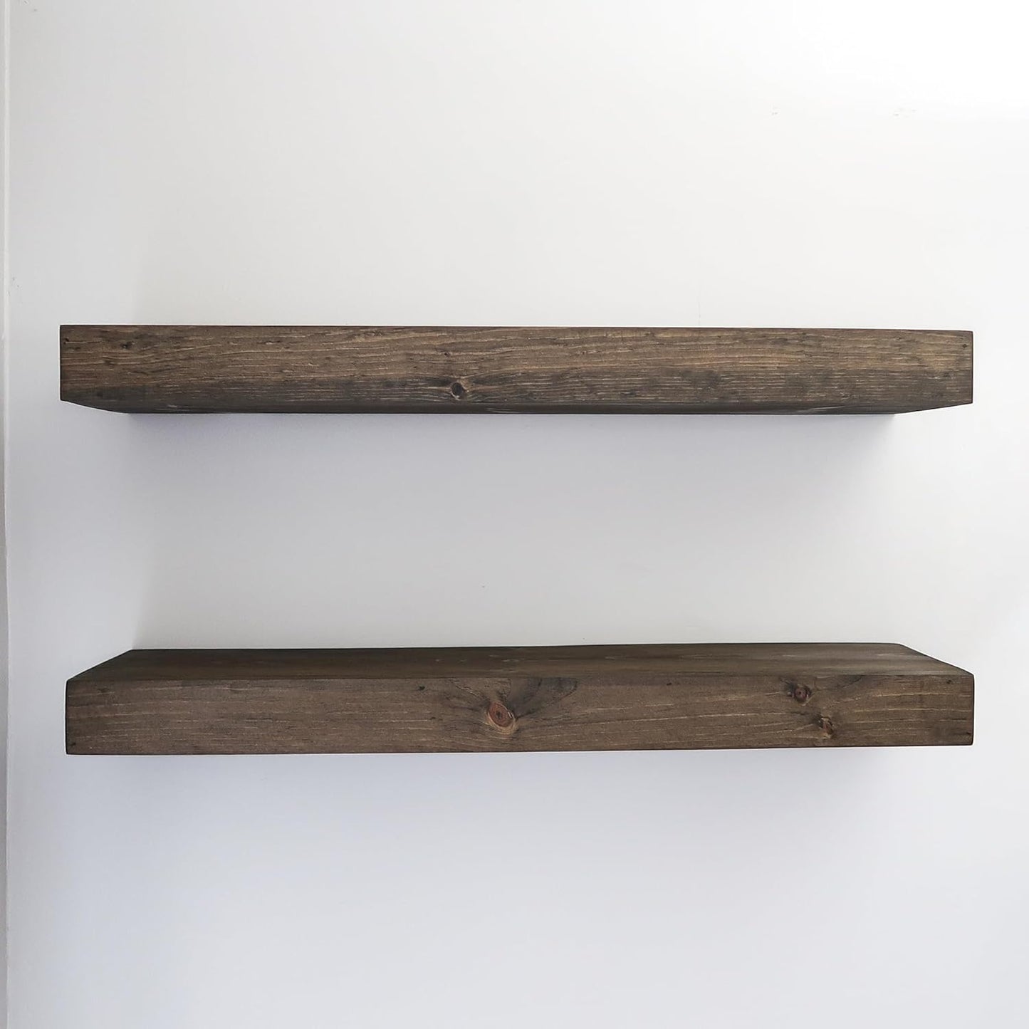Modern Floating Shelves 3 Inches Thick for Wall, Wide Shelves for Kitchen, Living Room, Bedroom, and Bathroom, Natural Pine Wood, Rustic Wooden Shelf, (Set of 2) (Jacobean, 24Lx3Hx6D)