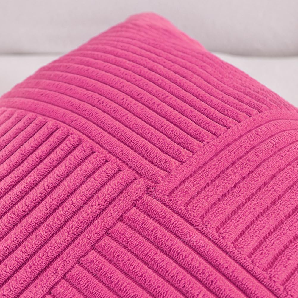 Fancy Homi 2 Packs Hot Pink Decorative Throw Pillow Covers 20x20 Inch for Living Room Couch Bed Sofa, Rustic Farmhouse Boho Home Decor, Soft Corss Corduroy Patchwork Accent Cushion Case 50x50 cm