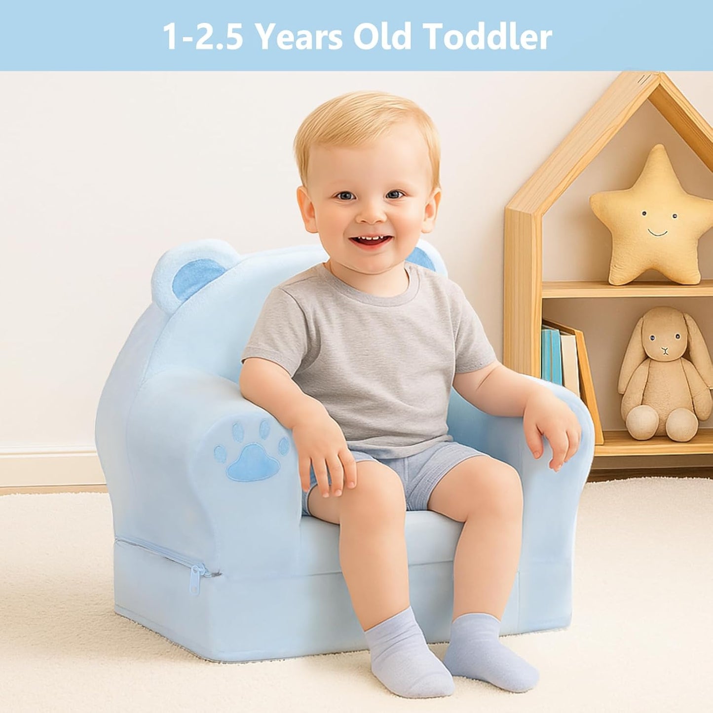 MONKISS Cute Toddler First Chair, Kids' Armchairs, Mini Couch for Baby, Blue Bear, 1~2.5 Years Old