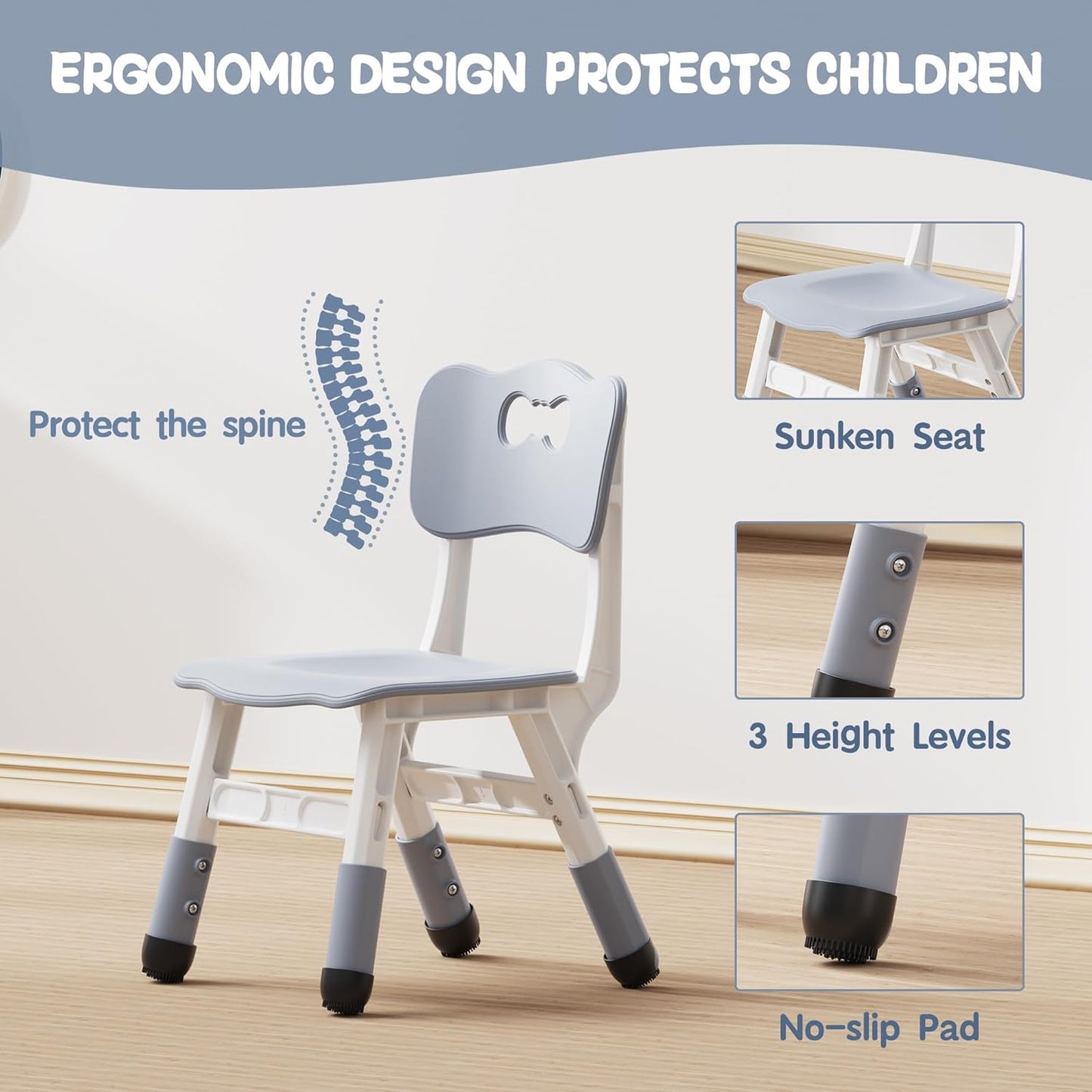 Brelley Kids Table and 4 Chairs Set, Height Adjustable Toddler Desk and Chair Set, Graffiti Desktop, Non-Slip Legs, Max 300lbs, Children Multi-Activity Table for Ages 2-8