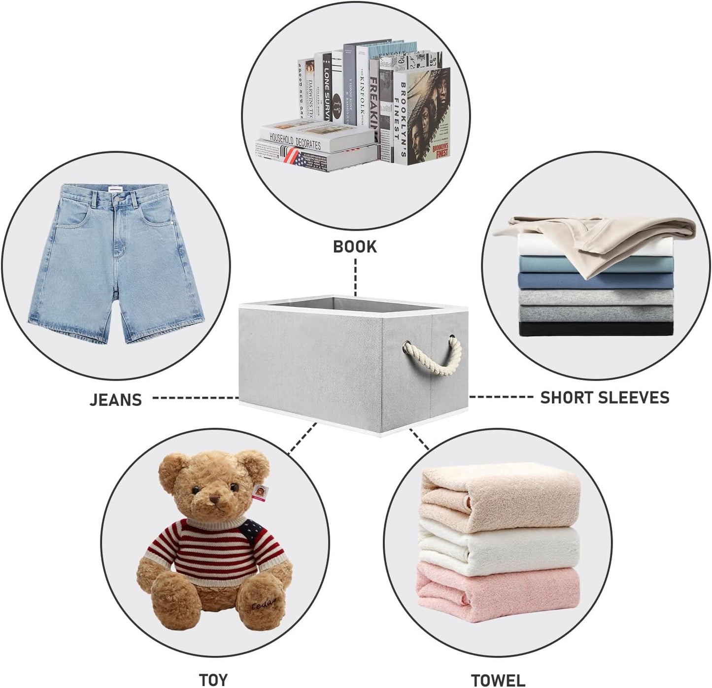 Closet Storage Bins, Linen Closet Organizers and Storage Basket for Shelves, Collapsible Shelf Baskets for Organizing Shelves, Bedroom Clothes Basket, Gray, 3 Pack