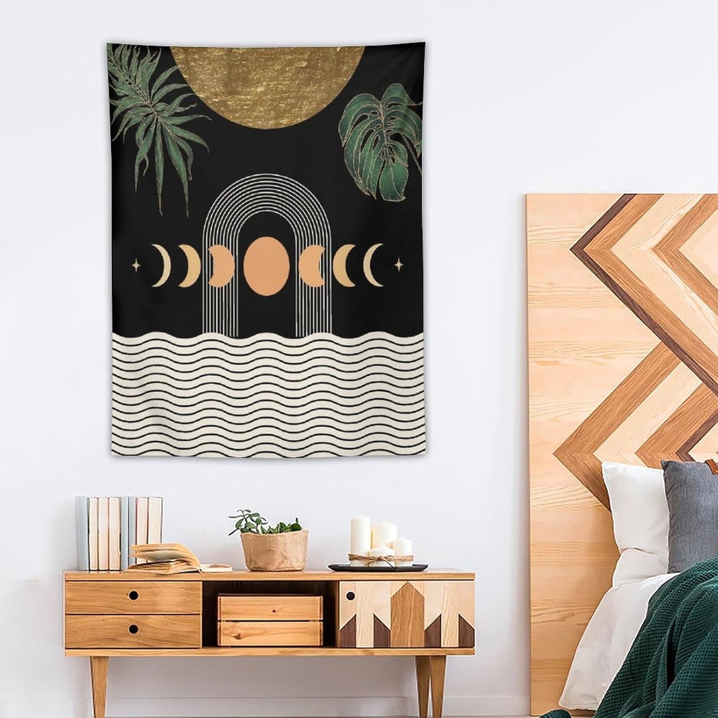 Abstract Boho Tapestry, Mid Century Tropical Tree Leaves Modern Geometric Arch Bohemian Botanical Tapestry, Home Aesthetic Wall Hanging Art Decor for Living Room Bedroom Dormitory 60x80 Inch