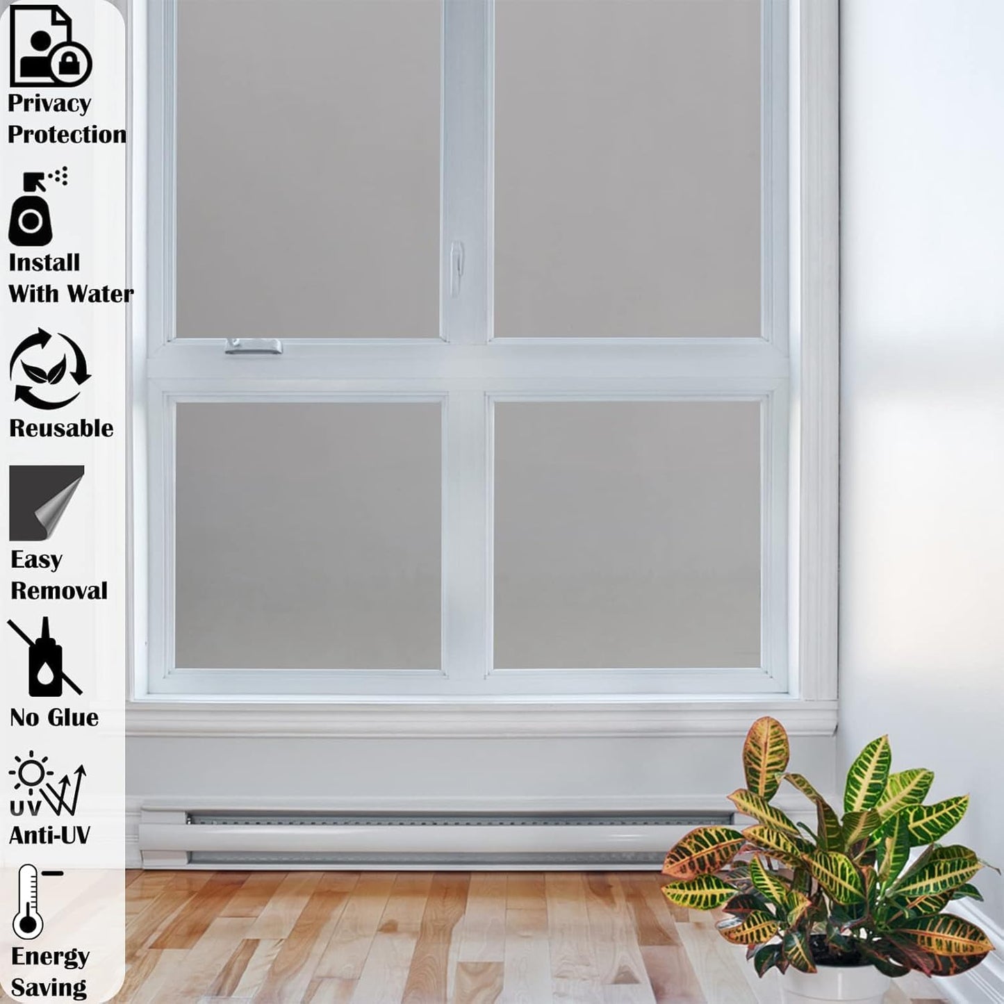 Niviy Window Darkening Film Day and Night Privacy Window Cling Sun Blocking Glass Door Window Cover Gothic Decor for Bedroom,Garage, Renter House (Grey, 29.5 x 78.7 inch)