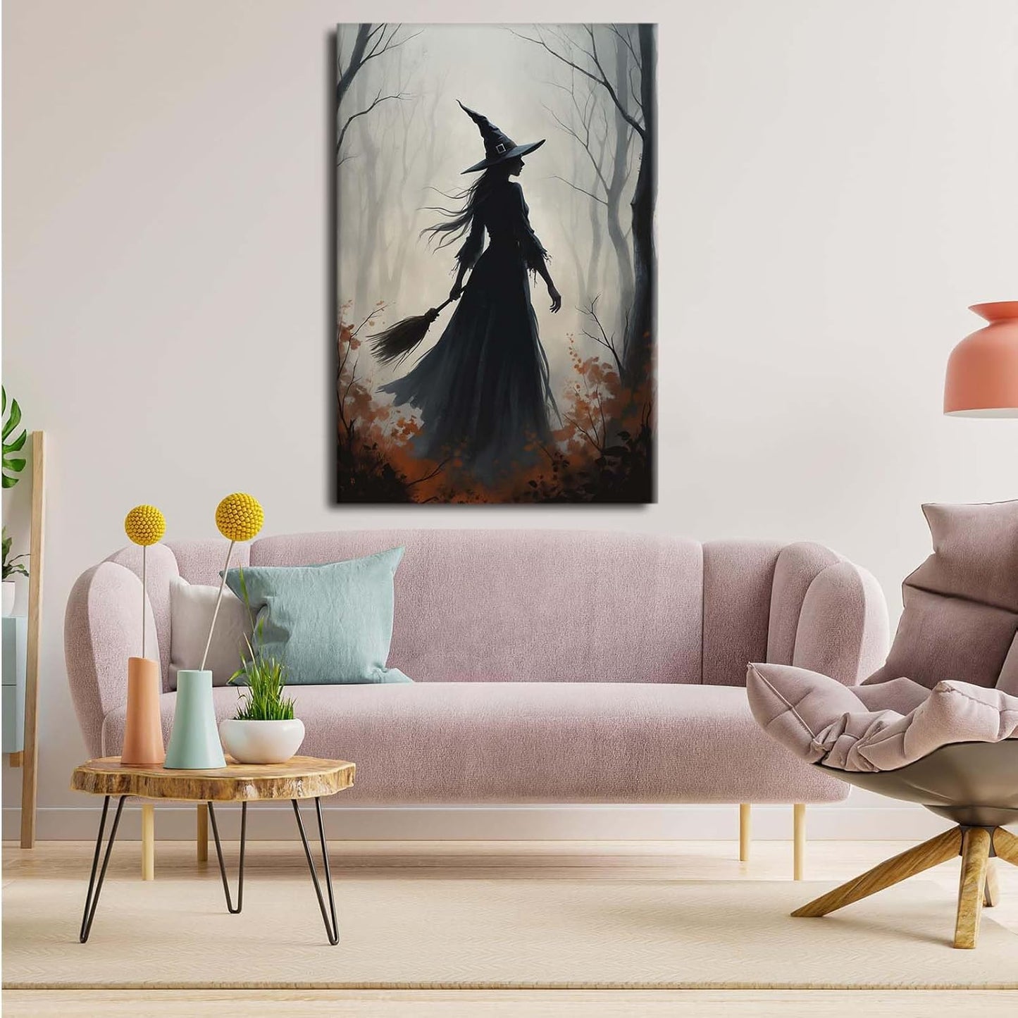 JFHCQJPK Vintage forest witch silhouette poster Halloween mural poster decoration mural art magic suitable for home living room bedroom12x16in Frameless