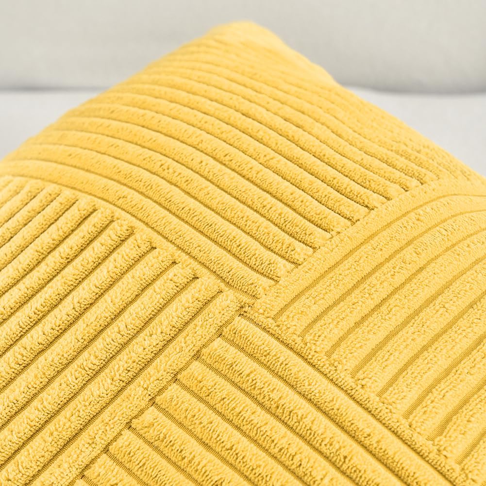 Fancy Homi 2 Packs Yellow Lumbar Decorative Throw Pillow Covers 12x20 Inch for Living Room Couch Bed Sofa, Farmhouse Boho Home Decor, Soft Striped Corduroy Rectangle Accent Cushion Case 30x50 cm