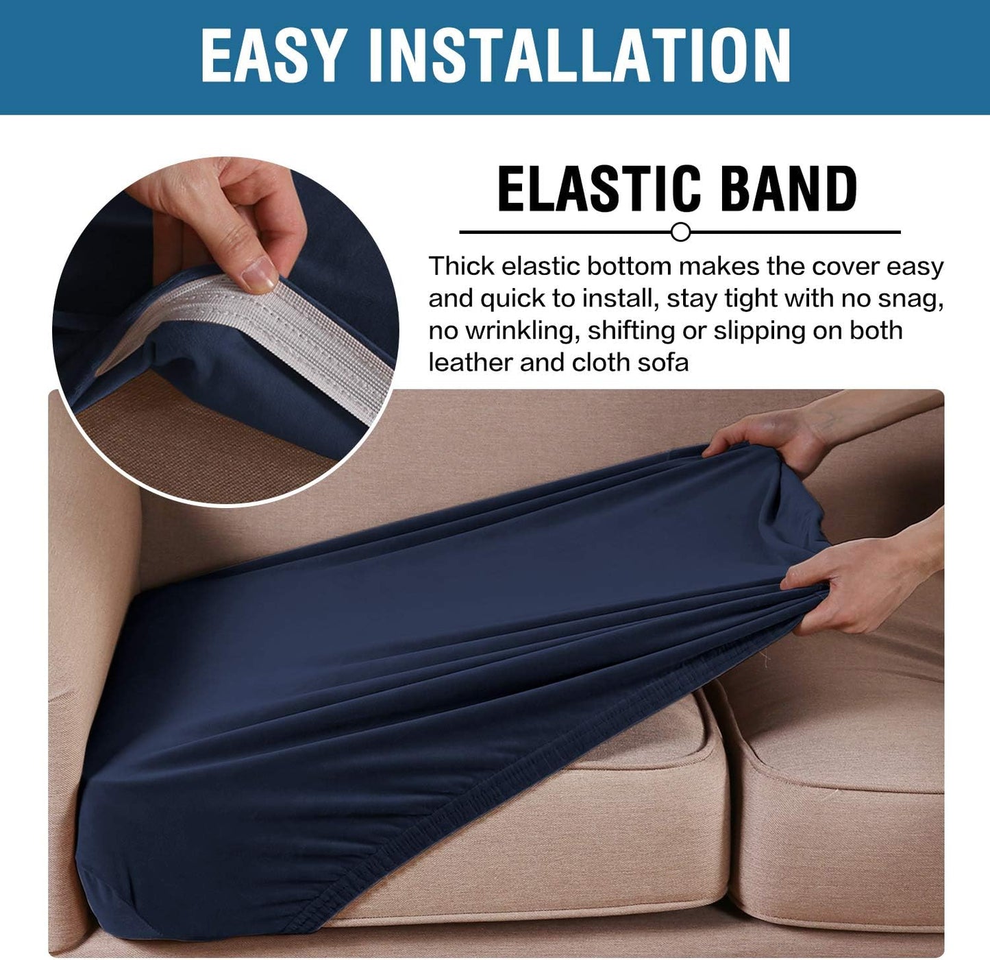 H.VERSAILTEX Velvet Stretch Couch Cushion Cover Plush Cushion Slipcover for Chair Cushion Furniture Protector Seat Cushion Sofa Cover (1 Piece Armchair Cushion Covers, Navy)