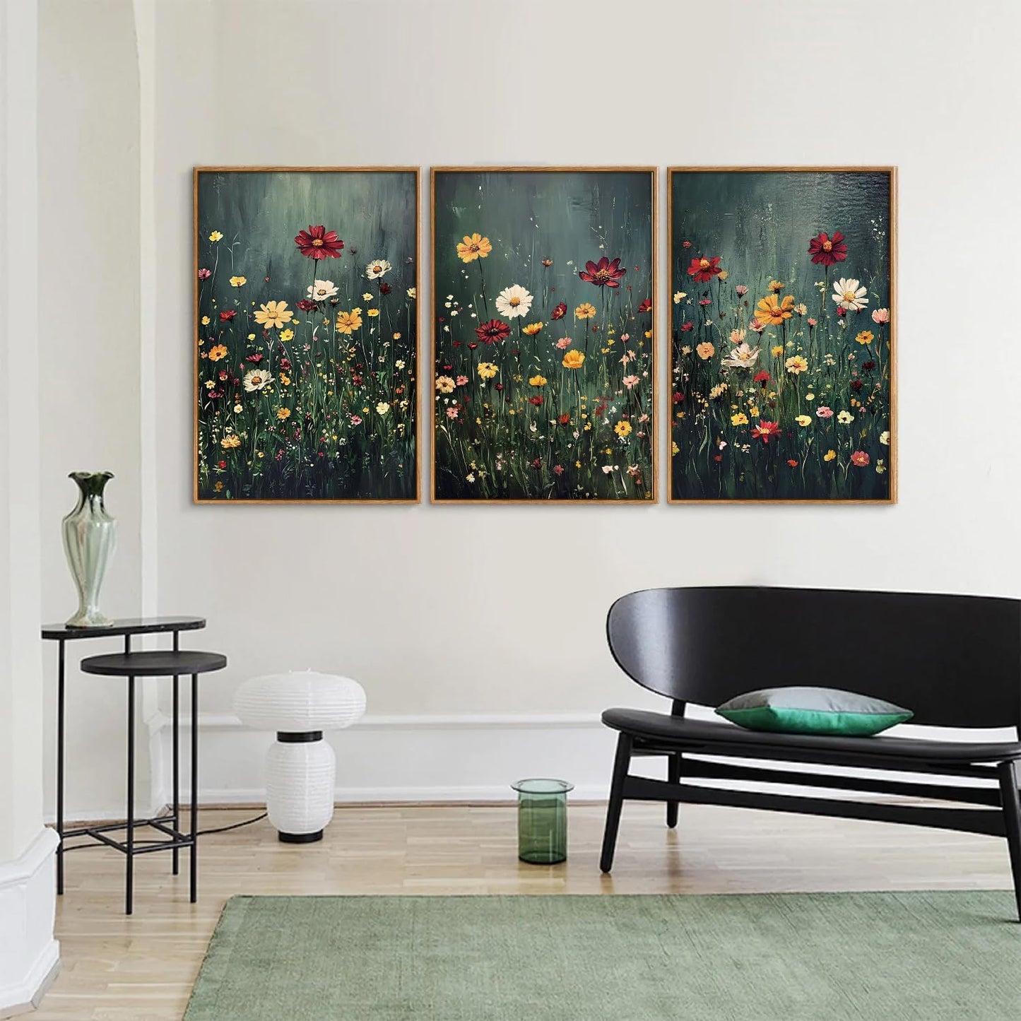 SIGNINART Vintage Floral Framed Canvas Wall Art, Dark Moody Wildflowers Wall Decor, Boho Abstract Flowers Artwork, Colorful Botanical Aestheticrt Art Paintings for Bedroom Living Room Office 16"x24"x3