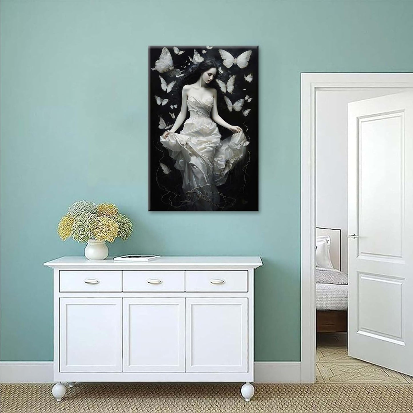 JFHCQJPK Vintage Gothic Feminine Canvas Wall Art Print Butterfly Poster Moody Preppy Wall Art Dark College Decor for Home Bedroom28x40in Frameless