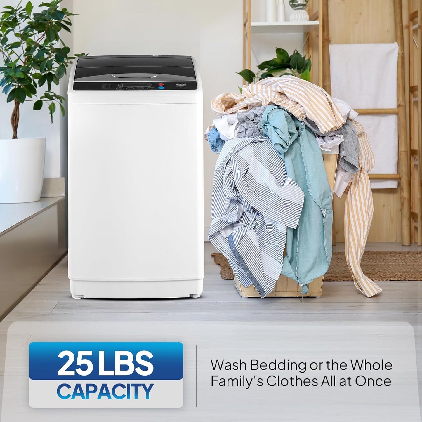 ROVSUN 25LBS Portable Washing Machine, Full-Automatic Electric Laundry Machine with Stainless Steel Drum, 110V Compact Washer, Washer and Spin Dryer Combo with Drain Pump for Apartment, Dorm, Home