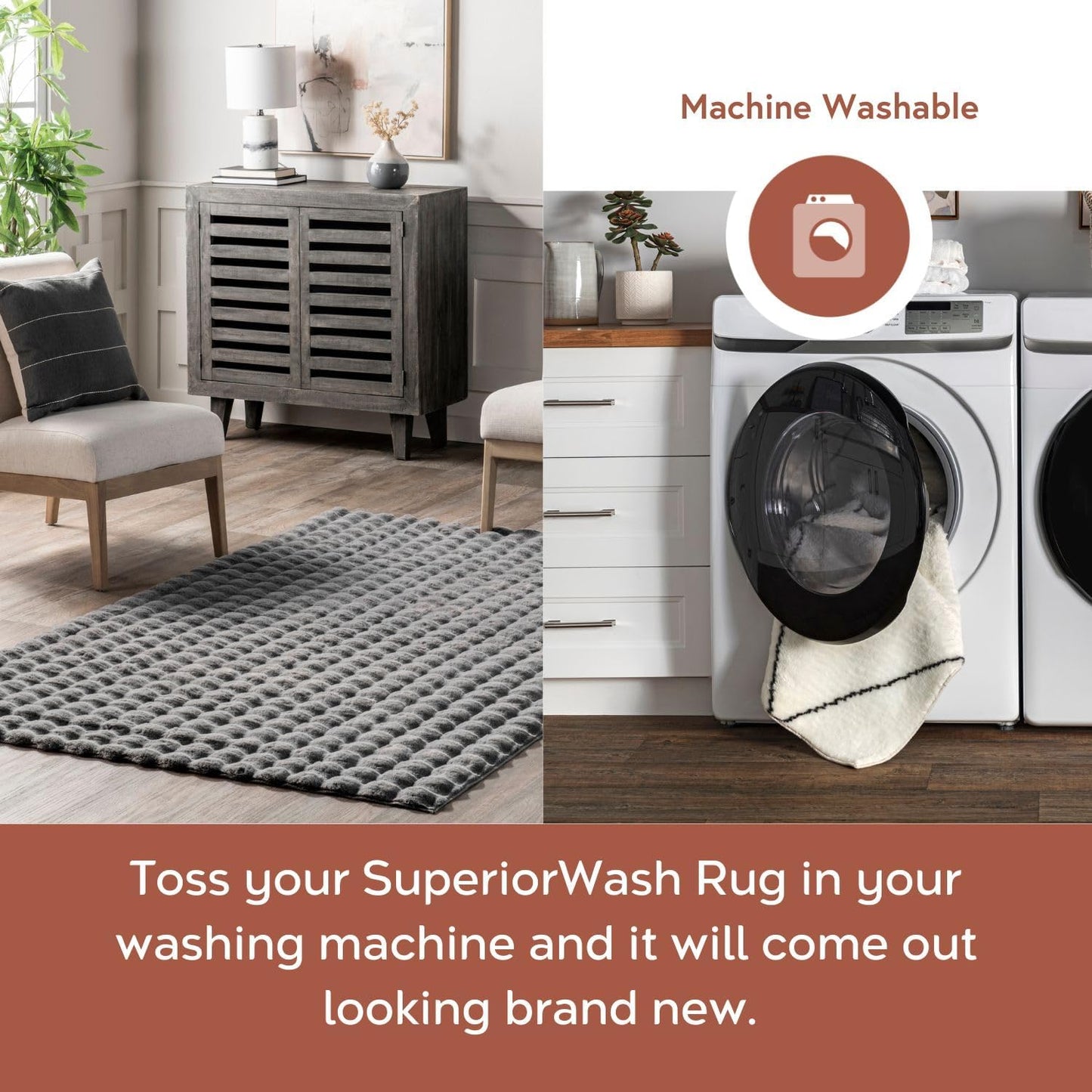 nuLOOM Jeni Checkered 6 Square Machine Washable Area Rug for Living Room Bedroom Dining Room Kitchen, Dark Grey