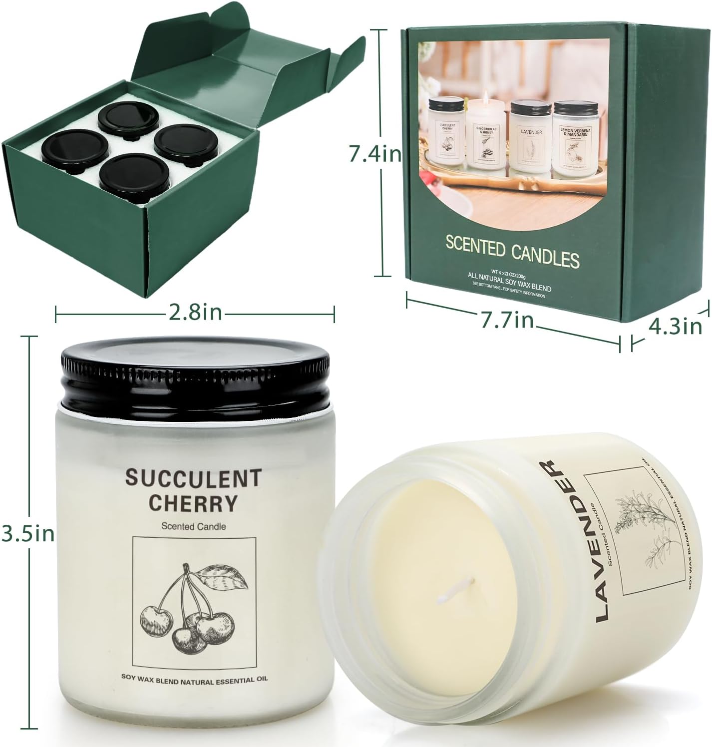 Natural Soy Wax Aromatherapy Candles - 4 Pack 7.1oz, Over 240 Hours Burn Time, Scented Candles Gifts for Women - Lavender