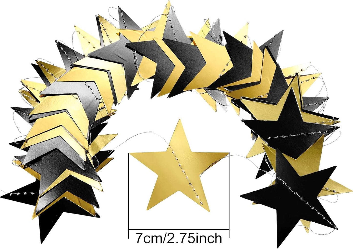 Patelai Glitter Star Garland Banner Decor 130 Feet Star Hanging Bunting Banner Twinkle Backdrop for Homecoming Classroom Wedding Birthday Halloween Christmas Party Supplies(Black, Gold)
