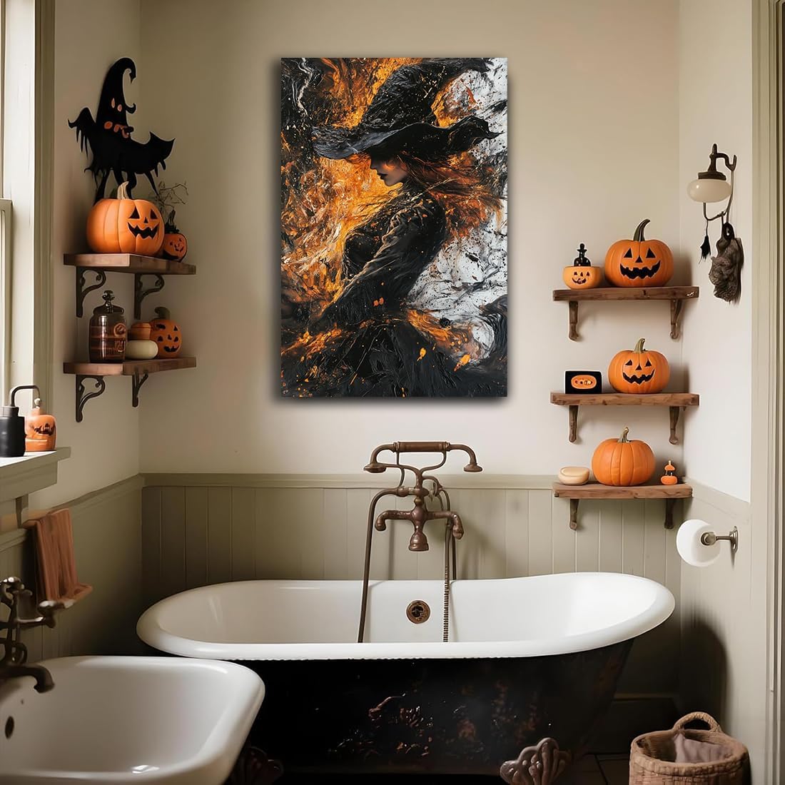 Witch Canvas Poster Print, Dark Academic Picture Wall Decor, Modern Fashion Aesthetic Abstract Witchcraft Halloween Wall Art For Bedroom Living Room Hallway Decoration,16"x24" Unframed