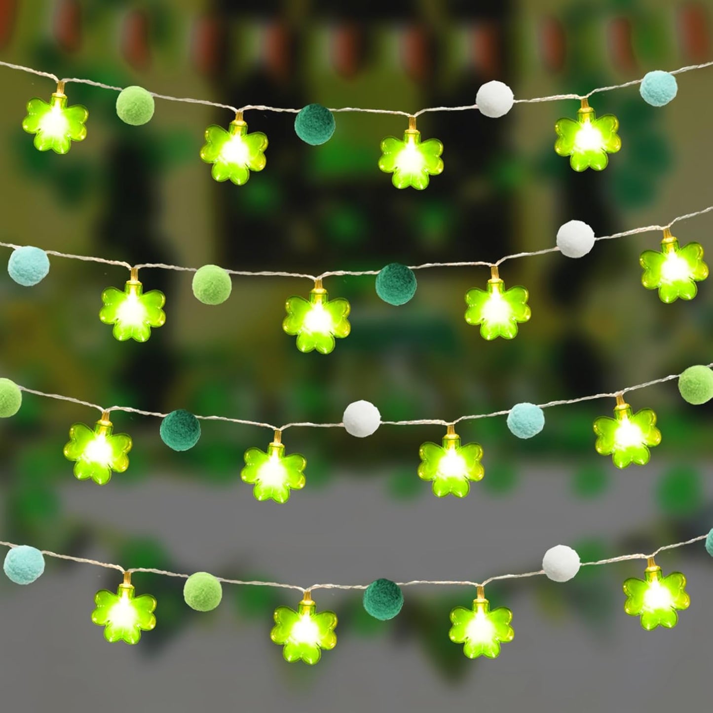 9.85Ft St Patricks Day Lights Garland 20 Pompoms 20 LEDs Green Lucky Clover Lights Shamrock String Lights with Timer for Indoor Bedroom Party Bar Garden St. Patrick's Day Decoration Green Irish Decor