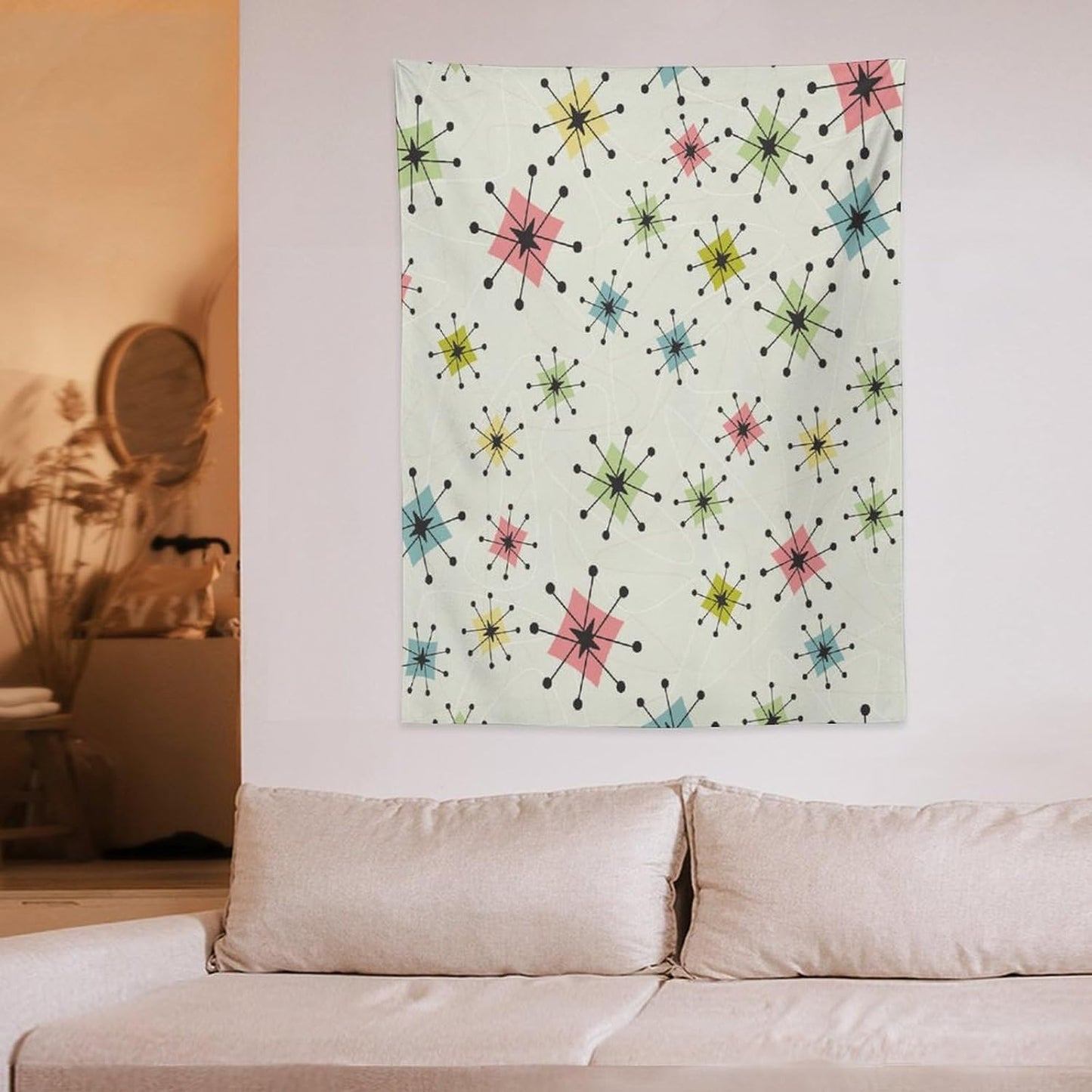 ICMOLYYENLO Abstract Cat Tapestry, Medieval Abstract Atomic Star Cat Vintage Home Wall Hanging Art Tapestry for Bedroom Living Room Dormitory 40x60 Inch