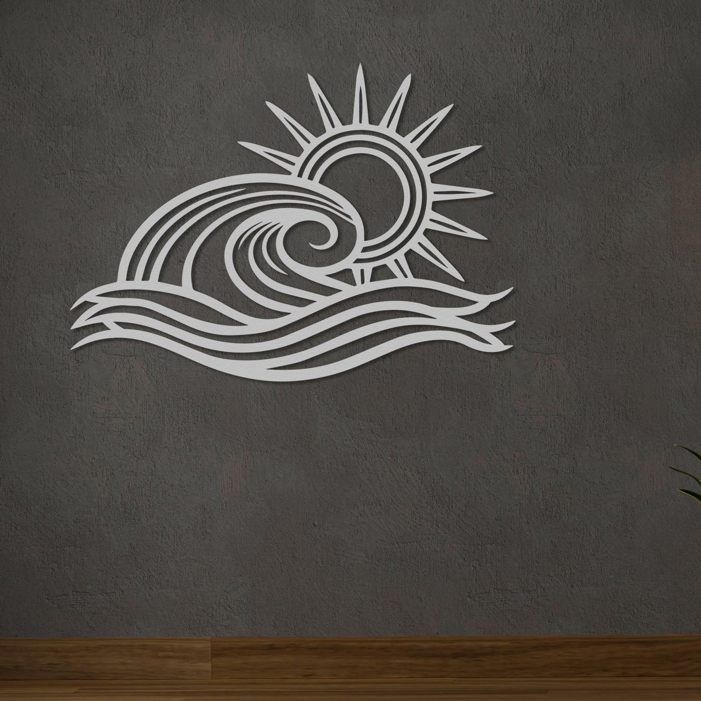 Wita Home Ocean Wave Metal Wall Art, Sun Beach Decor, Coastal Large Wall Sculpture for Home, Indoor/Outdoor Use, Nautical Wall Hanging, Eye-Catching Addition to Living Room (Silver, 48 x 28 inches)