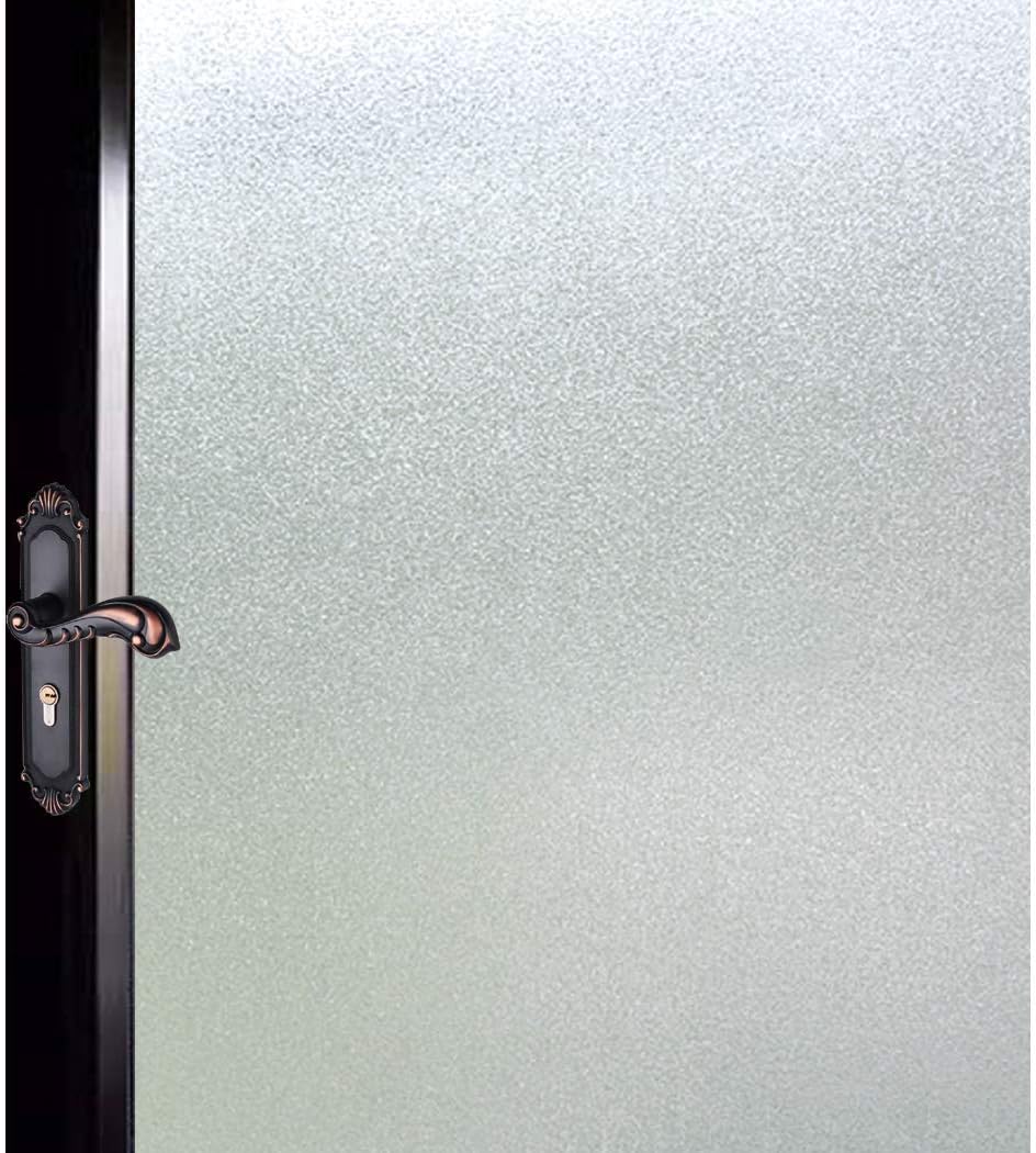 DUOFIRE Privacy Window Film Natural Frosted Glass Film Static Cling Glass Film No Glue Anti-UV Window Sticker Non Adhesive for Privacy Office Meeting Room Bathroom Living Room 17.4in. x 157.4in. S001