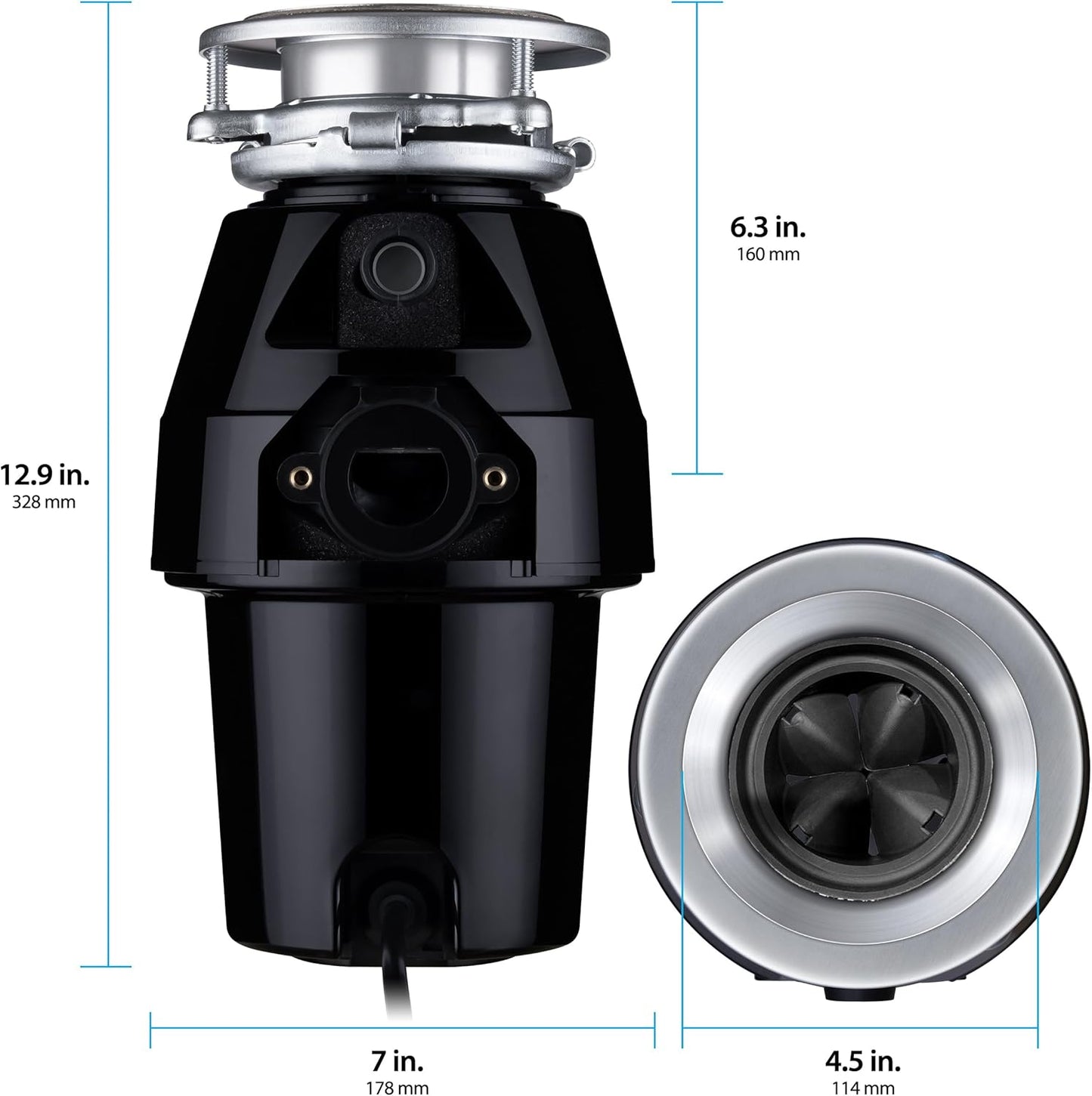Waste Maid 10-US-WM-258-3B Garbage Disposal Anti-Jam Stainless Steel Food Waste Grinding System, 1/2 HP Mid Duty, Black